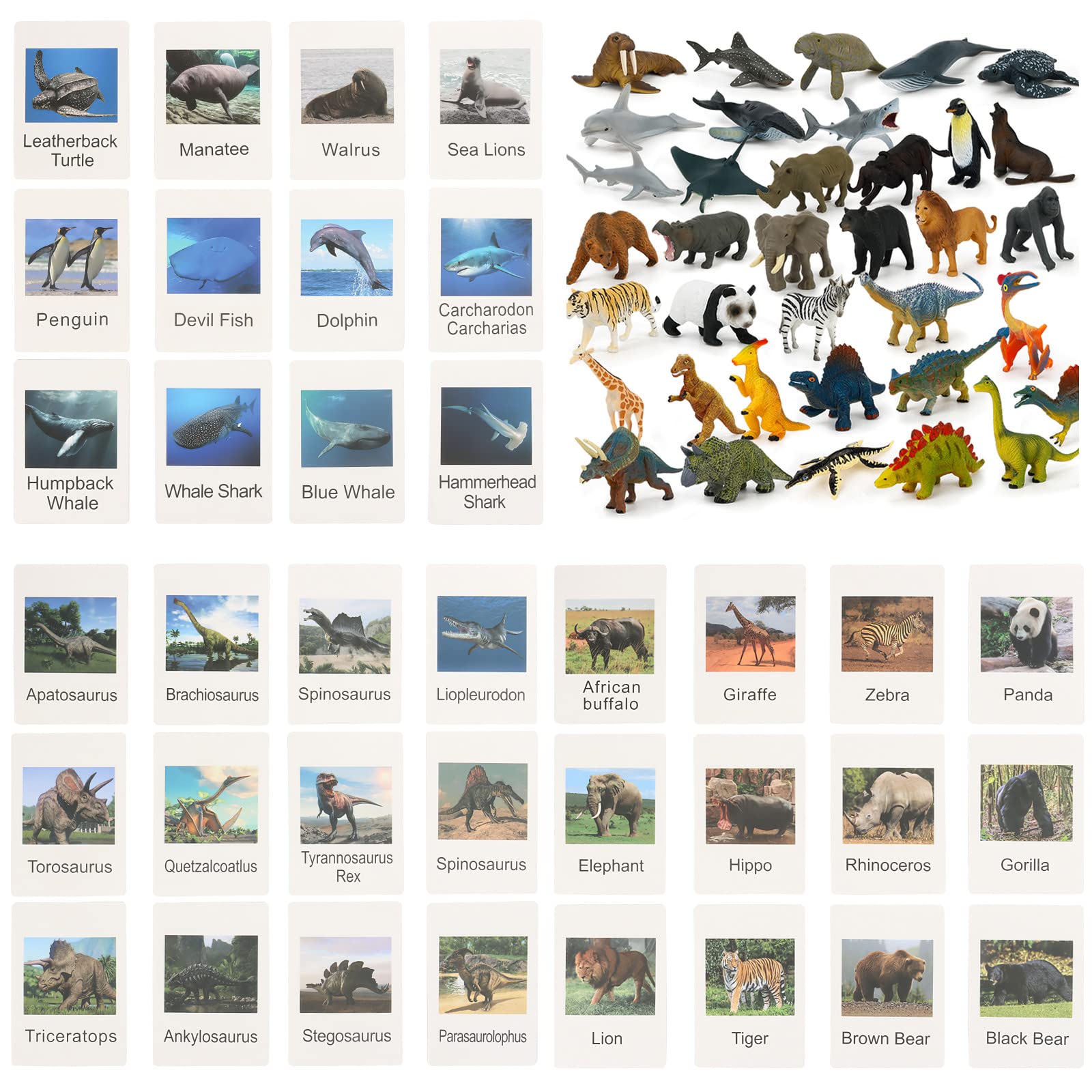 36-Piece Small Animal Figurines Set - Realistic Plastic Dinosaur, Zoo, Jungle & Ocean Animals for Kids - Preschool Learning Toys, STEM Science Matching Game - Perfect for Classroom, Birthday Gifts & Sensory Play
