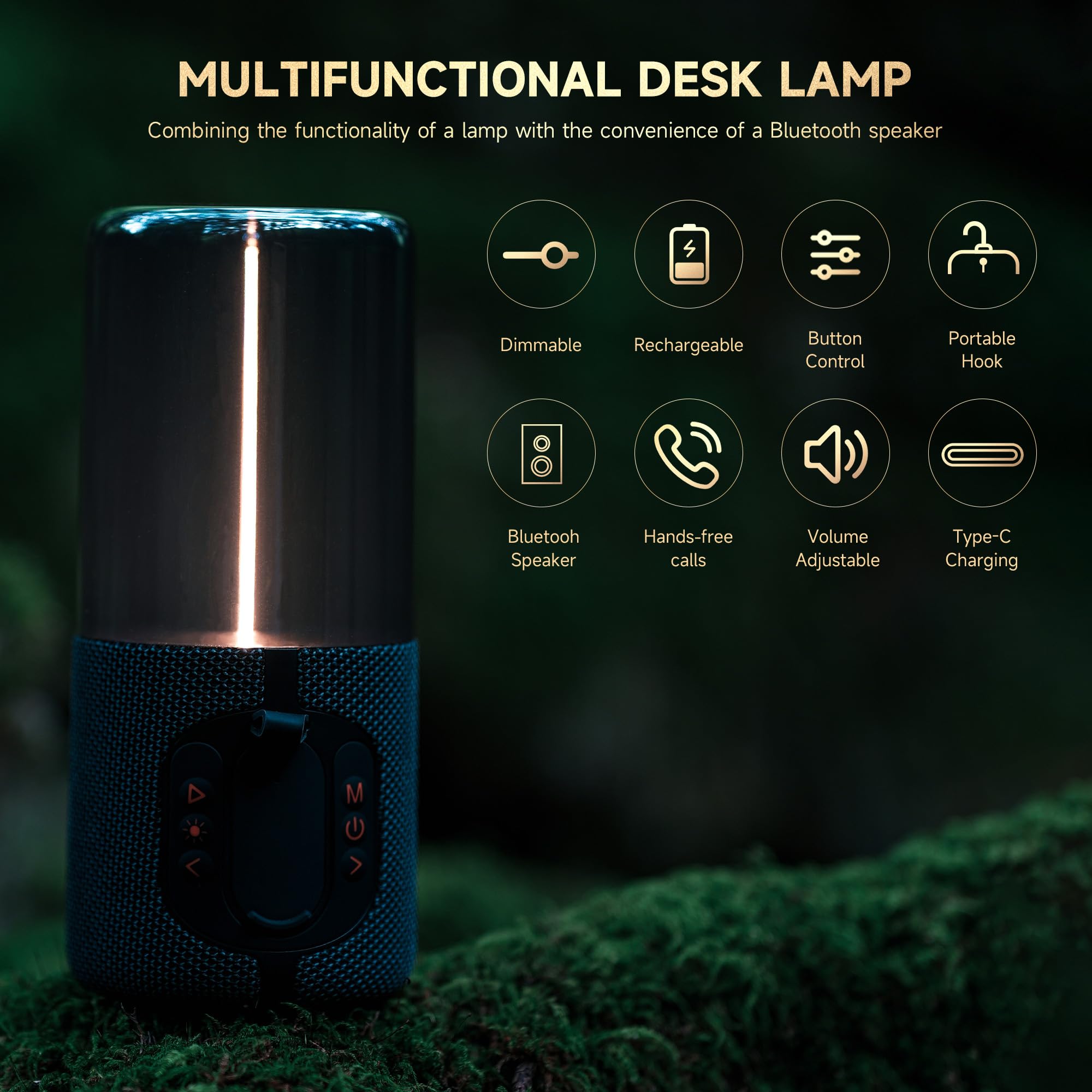 Minimalist Bluetooth Speaker Table Lamp - Cordless LED Desk Lamp with Touch Control, Rechargeable Modern Nightstand Light for Bedroom, Office, Living Room | Perfect Gift for Men, Women, Parents (Him/Her/Dad/Mom)