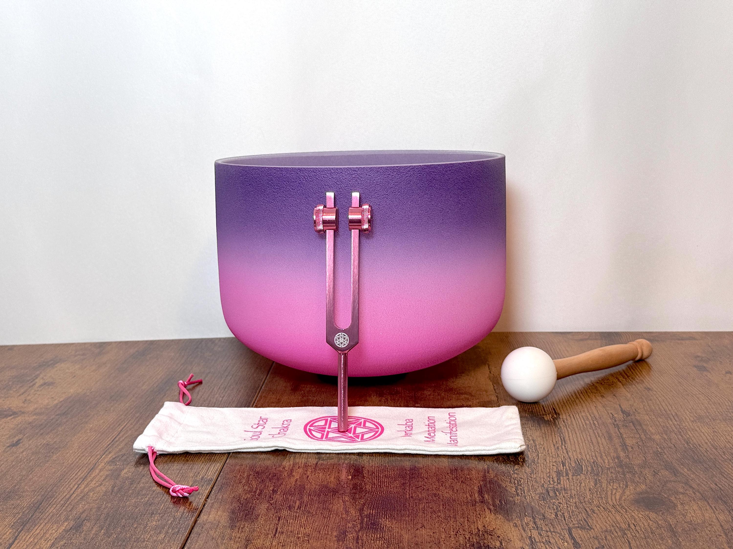 Purple Aura 10-inch Crystal Singing Bowl Set with 432Hz Tuning Fork - Perfect Pitch F Note, Includes Mallet, Purple Carrying Case & Storage Bag - Ideal for Sound Healing, Meditation & Chakra Balancing