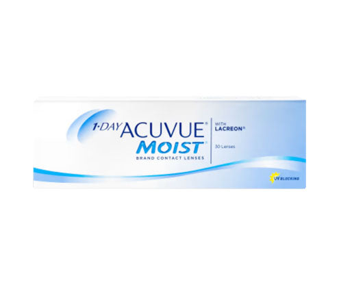 1 DAY ACUVUE® MOIST® Daily Disposable Contact Lenses (30 Pack) - For Dry Eyes & All-Day Comfort - Perfect for Work, Sports & Travel
