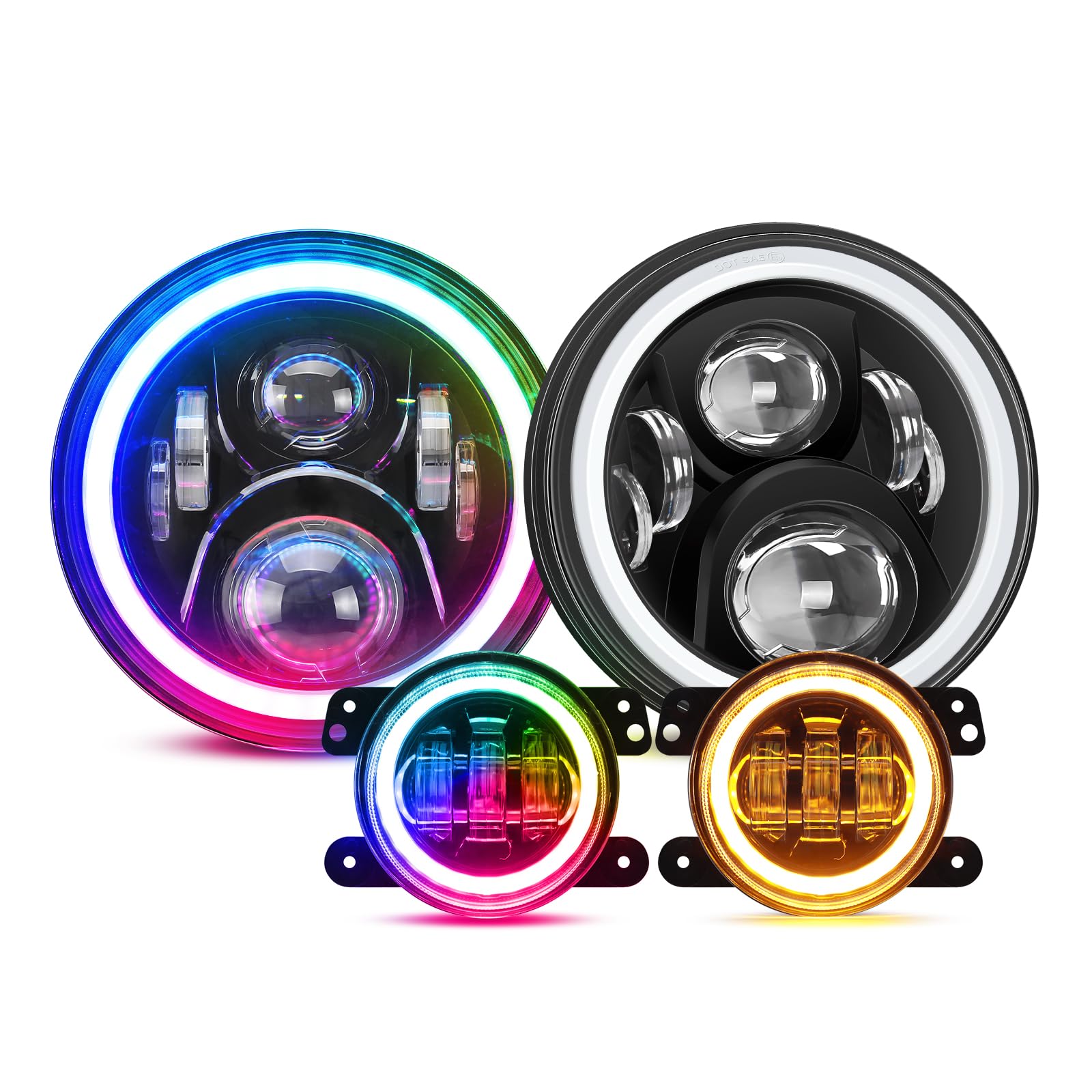 SUPAREE 7 Inch Round RGB LED Headlight Fog Lights with Amber Turn Signal - DOT Approved Halo Light for Jeep Wrangler JK JKU TJ LJ (1997-2017) - Off-Road Adventure & Night Driving Upgrade