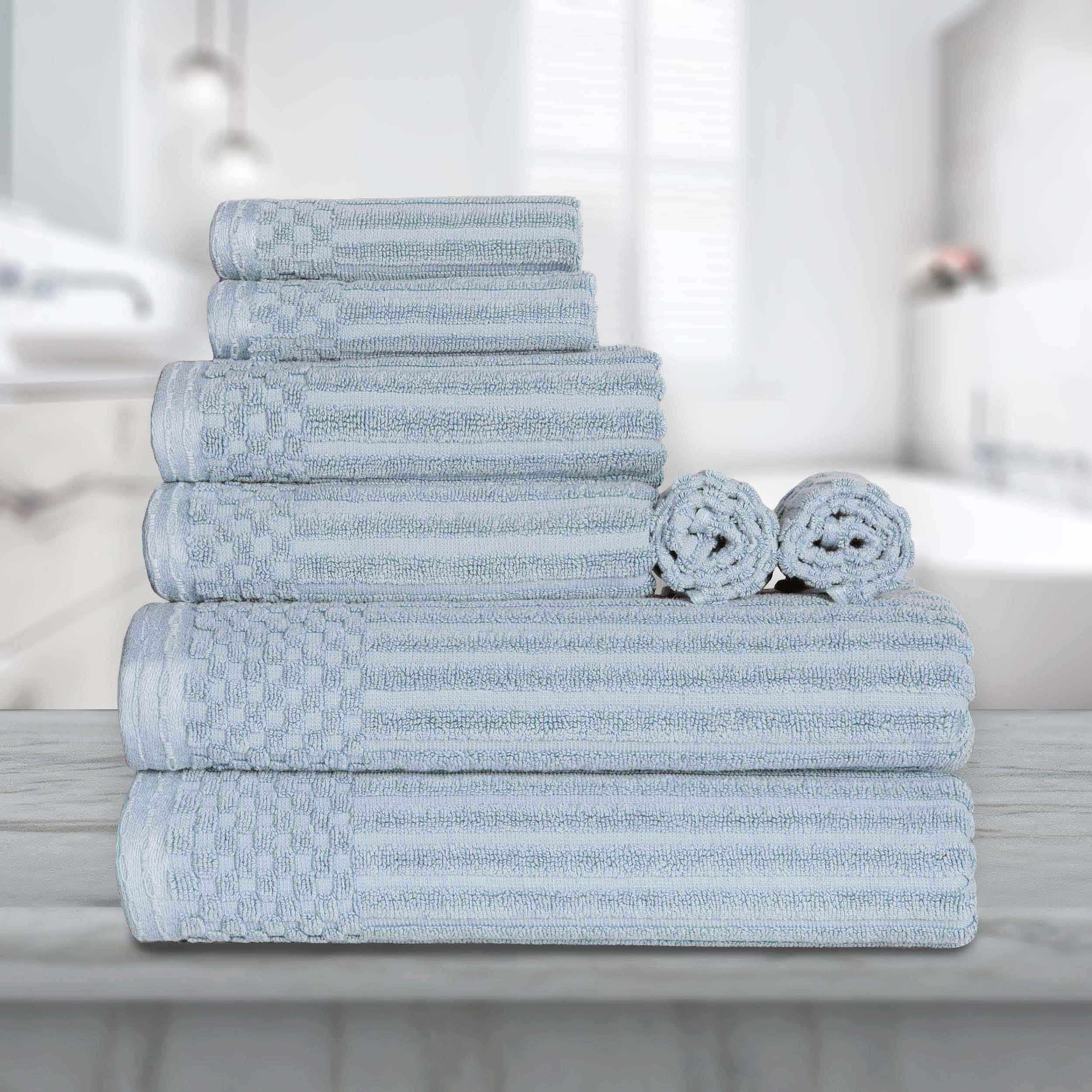 Premium 8-Piece Cotton Ribbed Towel Set - Soft, Absorbent & Medium Weight Bath Towels for Spa, Gym & Luxury Home Use