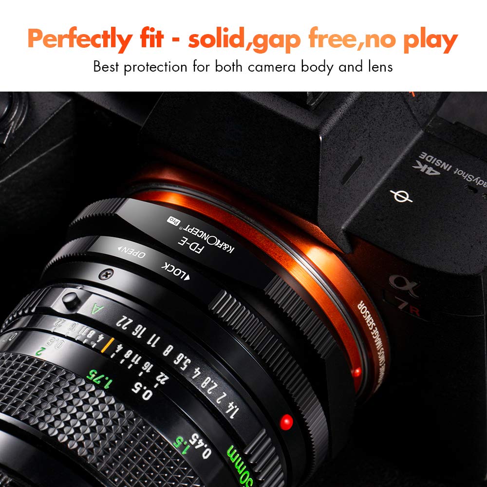 K&F Concept FD to E Mount Lens Adapter - Compatible with Canon FD/FL Lenses to Sony E NEX Mount Mirrorless Cameras (A6000, A6400, A7II, A5100, A7, A7RIII) - Matte Finish Design for Professional Photography & Videography