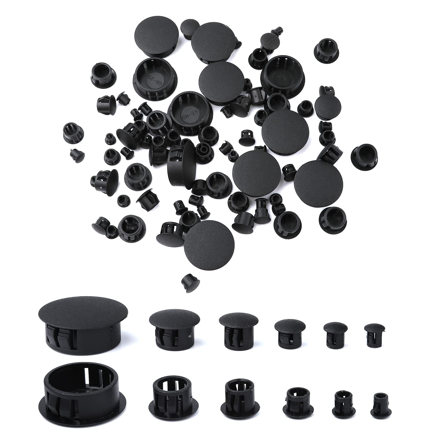 LUTER 170pcs Black Plastic Hole Plugs for Cabinets & Furniture - 6 Sizes (3mm-20mm) - Screw Hole Covers, Locking Tube Caps - Perfect for DIY, Home Improvement & Office Organization