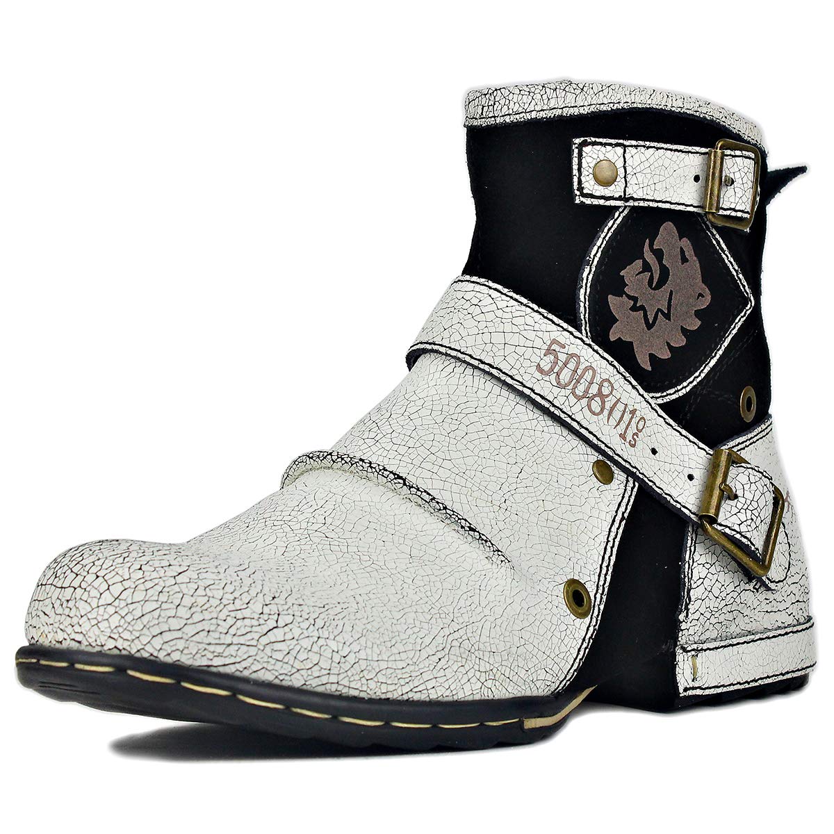 OSSTONE Men's Fashion Moto Boots - Leather Zipper-Up Chukka Boots, Retro Style Casual Shoes (OS-5008-1-DA1B1) - Perfect for Motorcycle Riding, Urban Streetwear & Everyday Wear