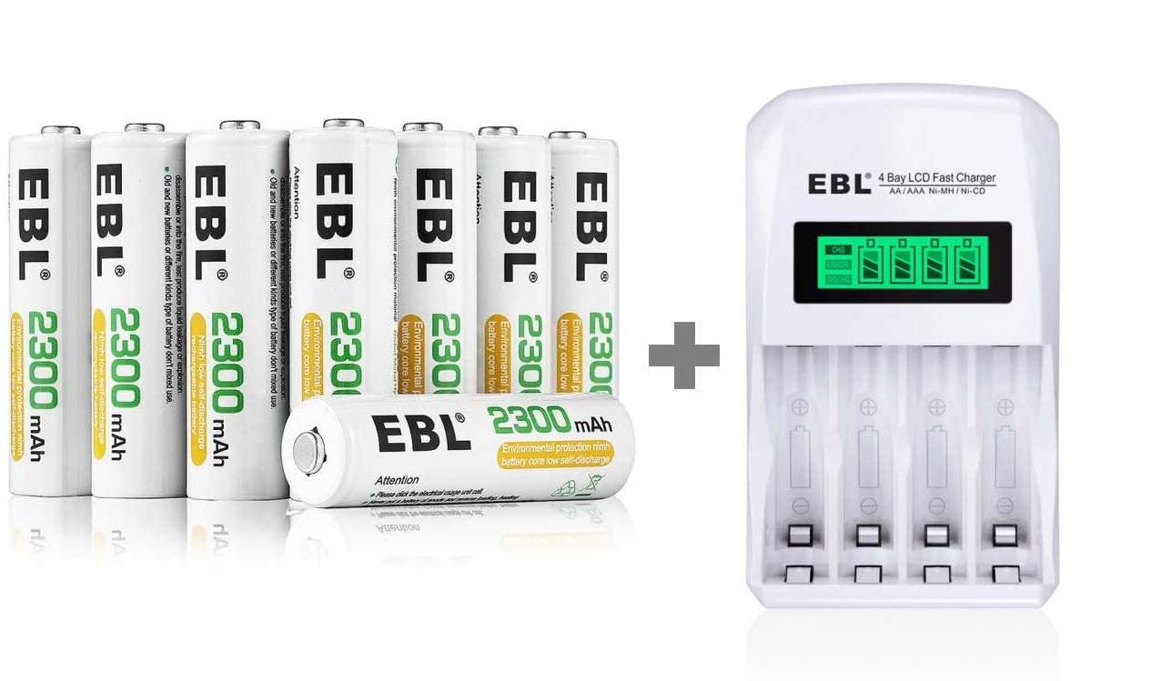 EBL 2300mAh Rechargeable AA Batteries (16-Pack) with LCD Smart Charger for AA/AAA NiMH NiCD Batteries - Perfect for Cameras, Toys, and Home Electronics
