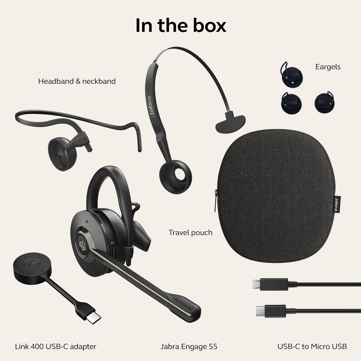 Jabra Engage 55 Convertible Wireless Headset with Ear Hook, Headband & Neckband | Noise-Canceling Microphone | MS Teams Certified | USB-C DECT Adapter | Compatible with All Platforms | Black - Perfect for Remote Work, Call Centers & Office Professionals