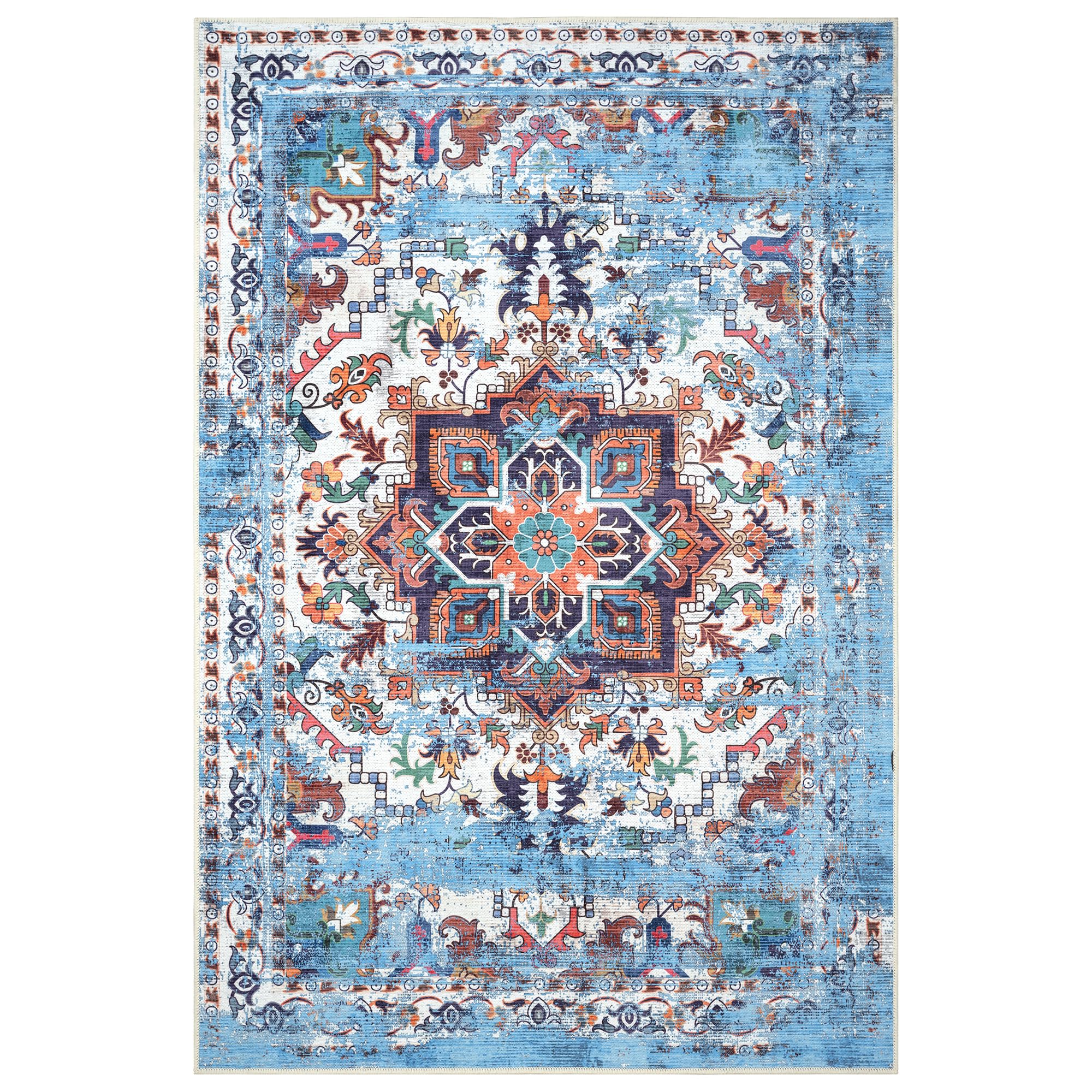 GLN Traditional Collection - Machine Washable Non-Slip Low Pile Chenille Area Rug for Living Room, Bedroom & Kitchen (6'6