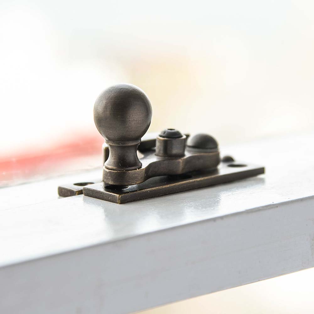 Vintage Distressed Antique Brass Sash Window Fastener - Classic Home Hardware for Traditional & Rustic Interior Design - Perfect for Restoring Old Windows or Adding Character to New Homes