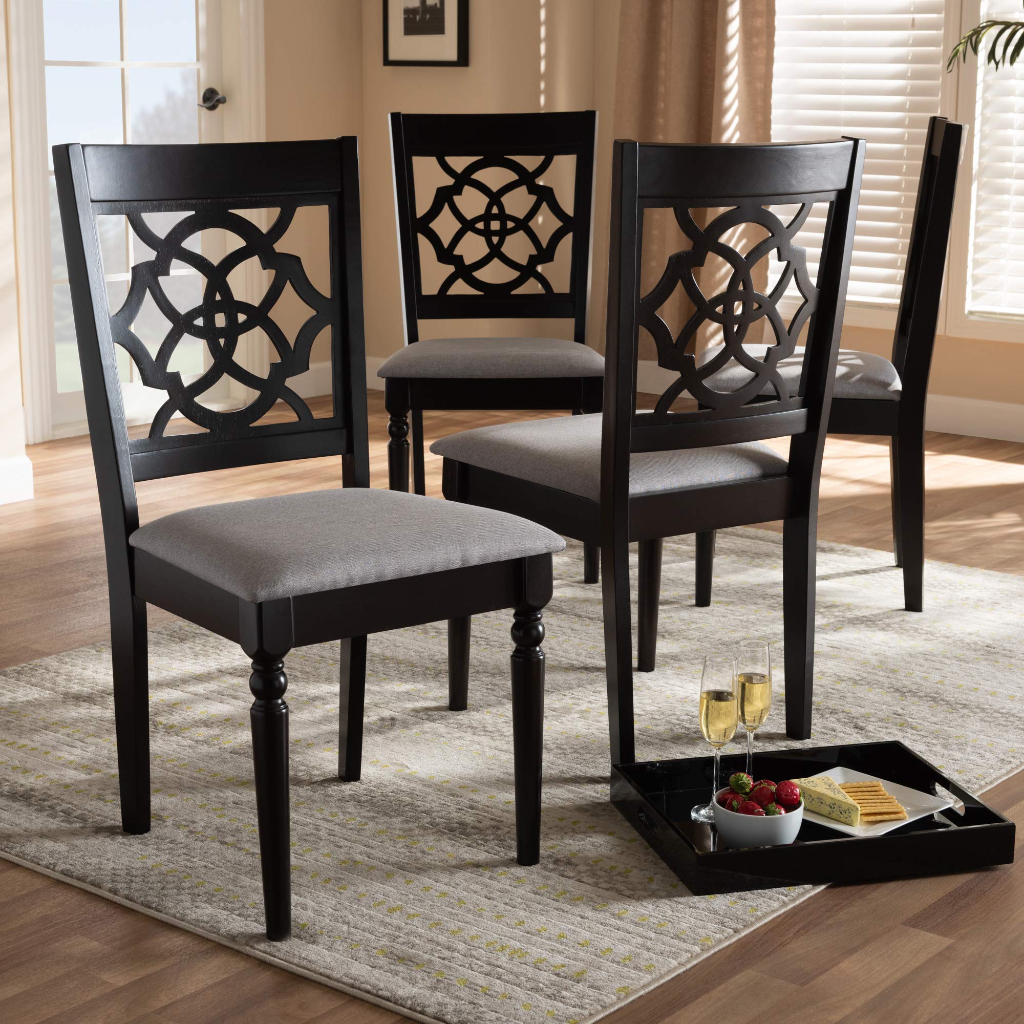 Baxton Studio Renaud Dining Chair - Grey Fabric Upholstered with Espresso Brown Wood Frame - Modern Kitchen & Dining Room Furniture for Home & Restaurant Use