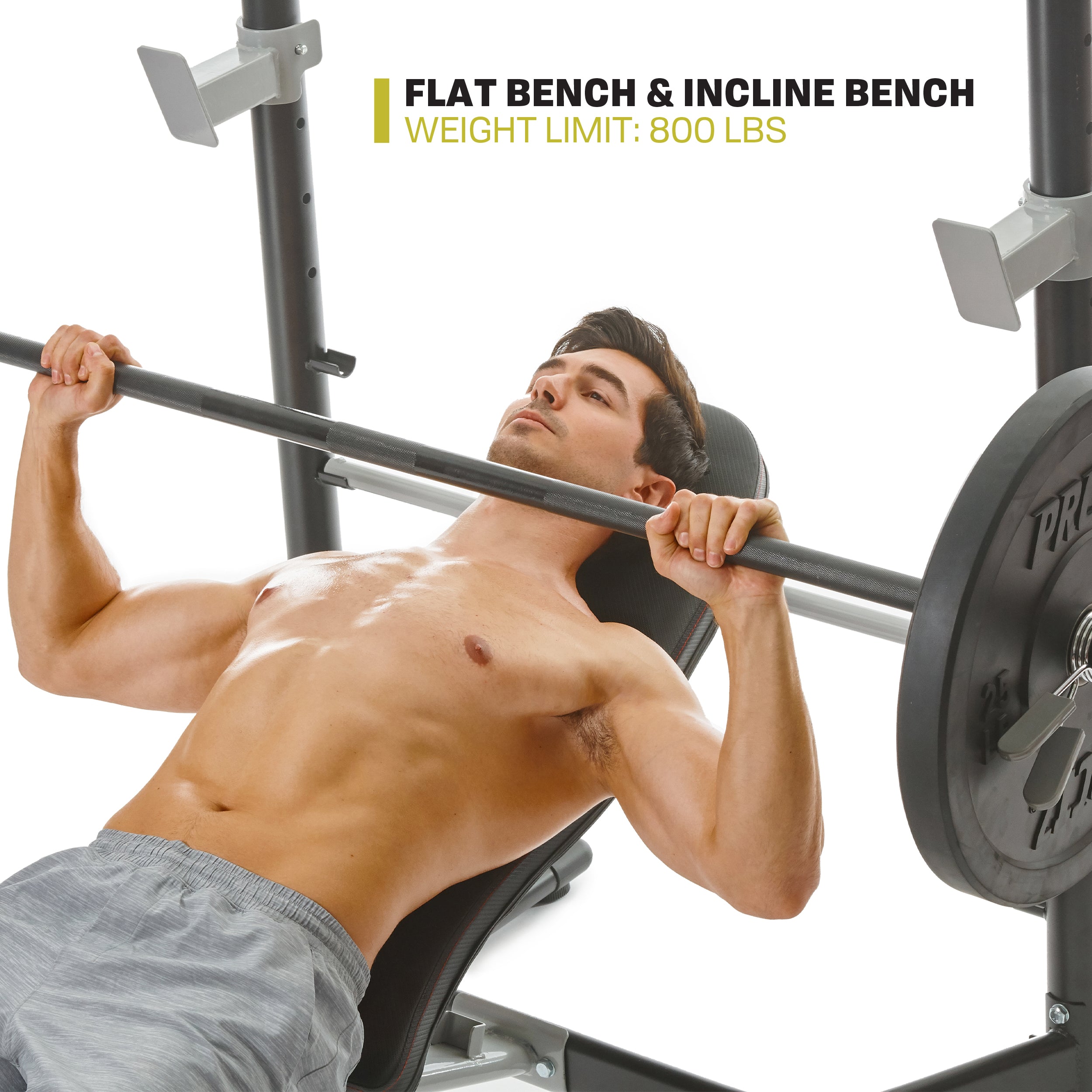 PRCTZ Adjustable Weight Bench with Olympic Squat Rack - Multi-Functional Home Gym Equipment for Strength Training, Arm & Leg Developer with Preacher Pad - Perfect for Full-Body Workouts at Home