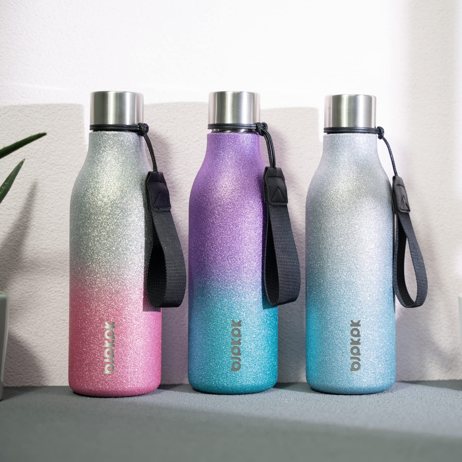 BJPKPK 18 oz Insulated Stainless Steel Water Bottle with Strap - BPA Free, Leak Proof Thermos for Sports, Gym, Hiking & Travel - Reusable Metal Water Bottle in Sparkling Silver Blue - Perfect for Outdoor Activities, Workouts & Daily Hydration