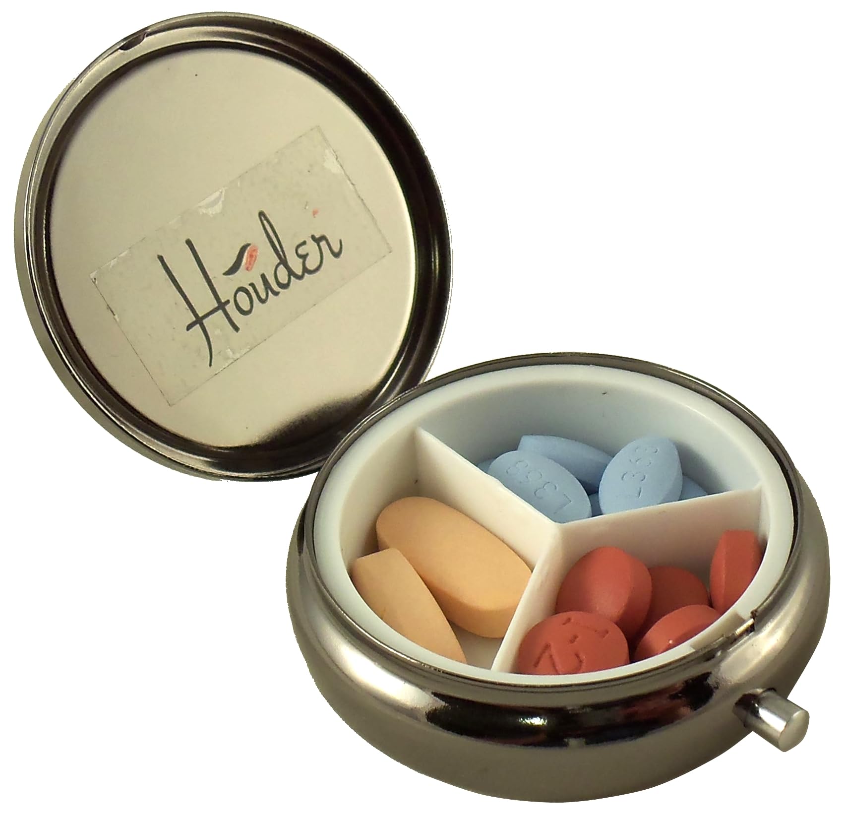 Elegant Gray Metal Pill Organizer with Gift Box - Stylish Round Pill Case for Daily Medication Storage - Perfect for Travel, Home & Office Use