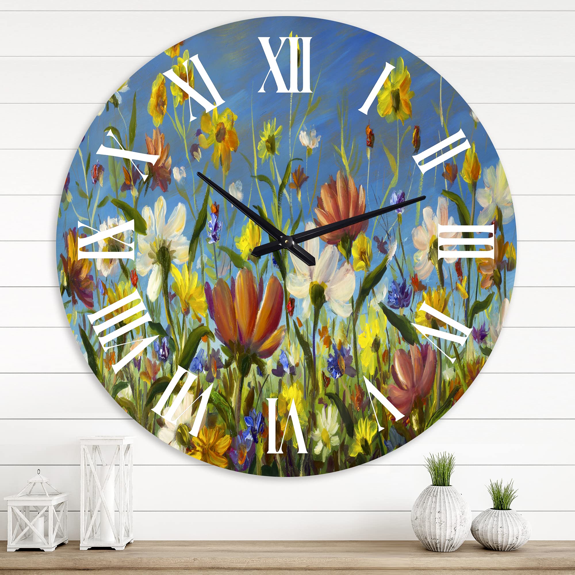 Beautiful Field Flowers in Wild Nature - Large Traditional Wall Clock for Home Decor | Floral & Botanical Design | Perfect for Living Room, Bedroom & Office