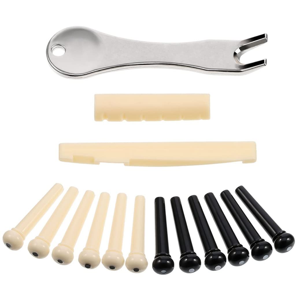 LEIGE 12 Pack Acoustic Guitar Bridge Pins Puller - Remover & Extractor Tool with Saddle Nut - Durable Guitar Repair Accessories for Musicians & Luthiers (Perfect for Guitar Maintenance & String Changing)