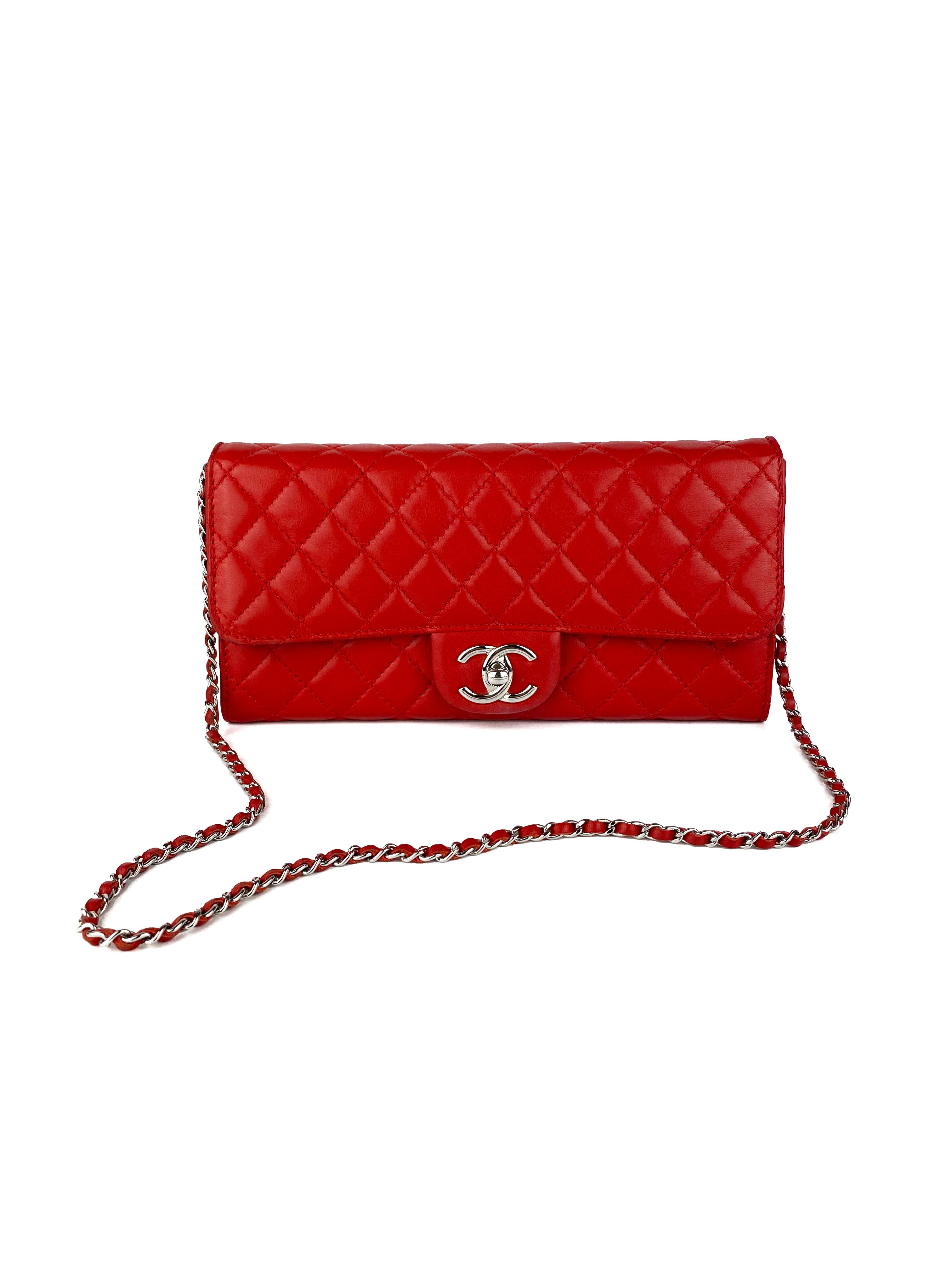 Authentic Chanel Red Lambskin Classic Flap Clutch Bag - Luxury Designer Crossbody Purse for Women | Perfect for Evening Parties, Date Nights & Special Occasions