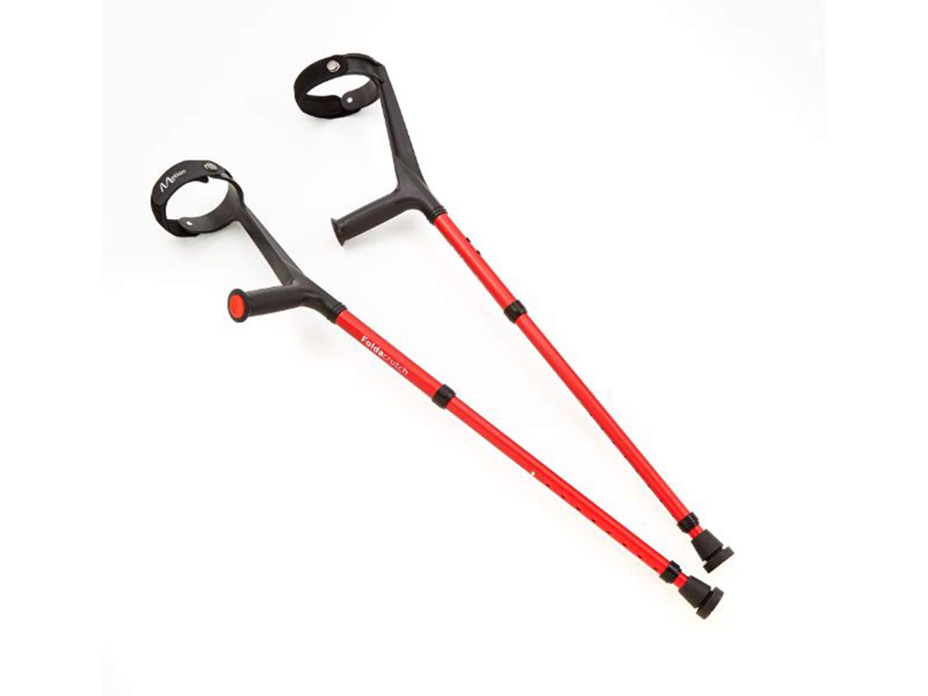 Lightweight Folding Crutches for Adults - Adjustable Height Foldable Crutch with Comfortable Handle (Red) - Perfect for Travel, Injury Recovery & Mobility Assistance