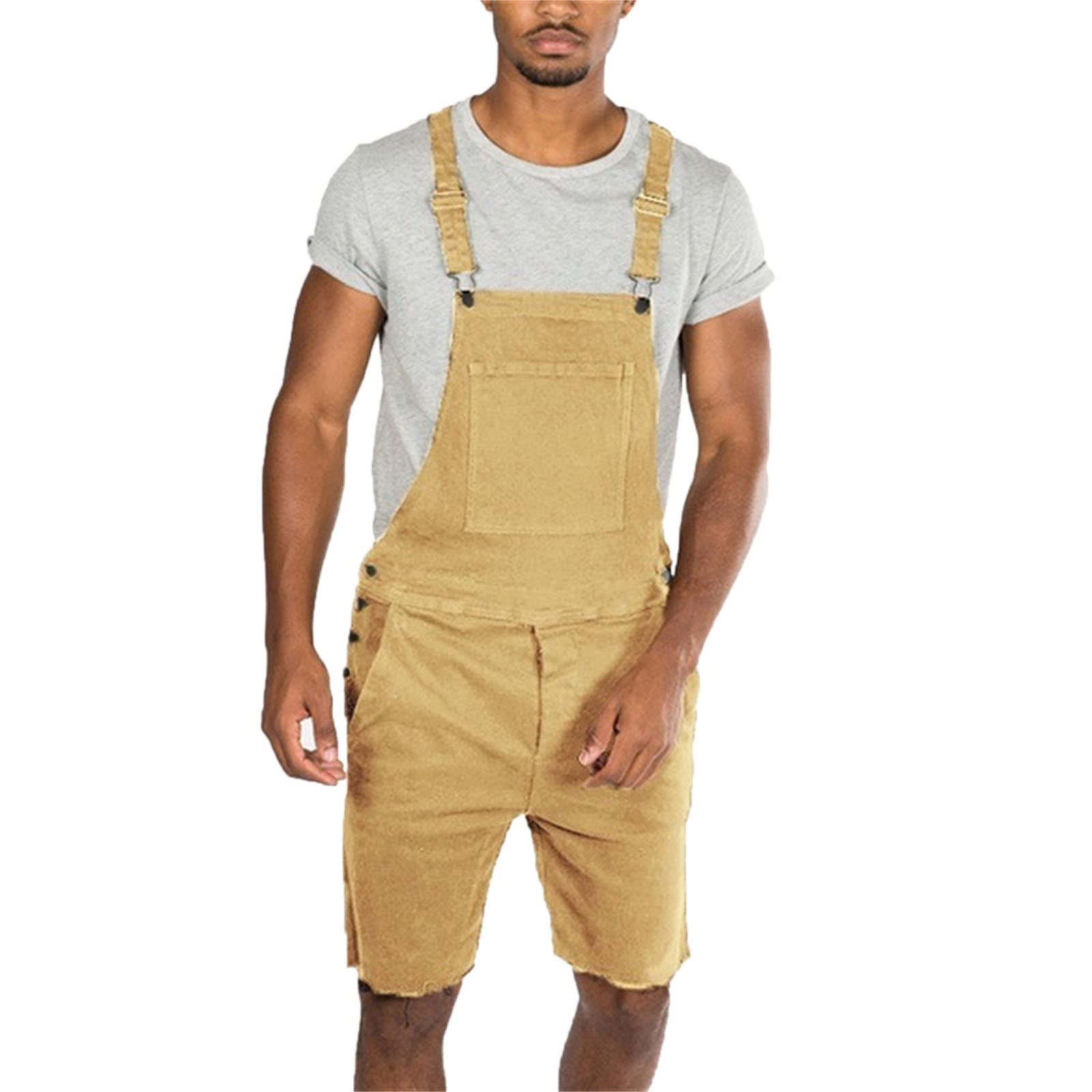 Vintage Denim Overalls for Men - Short Bib Overalls Jumpsuit, Casual Jean Rompers & Trousers for Summer | Perfect for Outdoor Activities, Music Festivals & Casual Wear