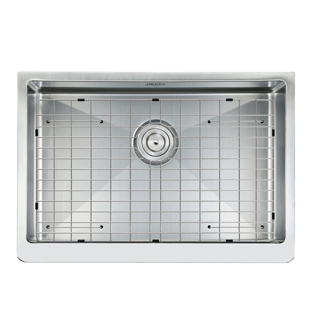 Prestige Series 30-Inch Undermount Farmhouse Apron Front Stainless Steel Single Bowl Kitchen Sink with Grid and Strainer - Handmade for Modern Farmhouse & Rustic Kitchen Designs