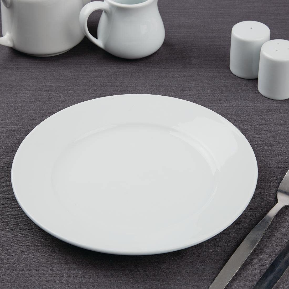 Athena Hotelware CC208 9-Inch Wide Rimmed Dinner Plates - Set of 12, Premium White Porcelain - Perfect for Restaurants, Catering & Home Dining