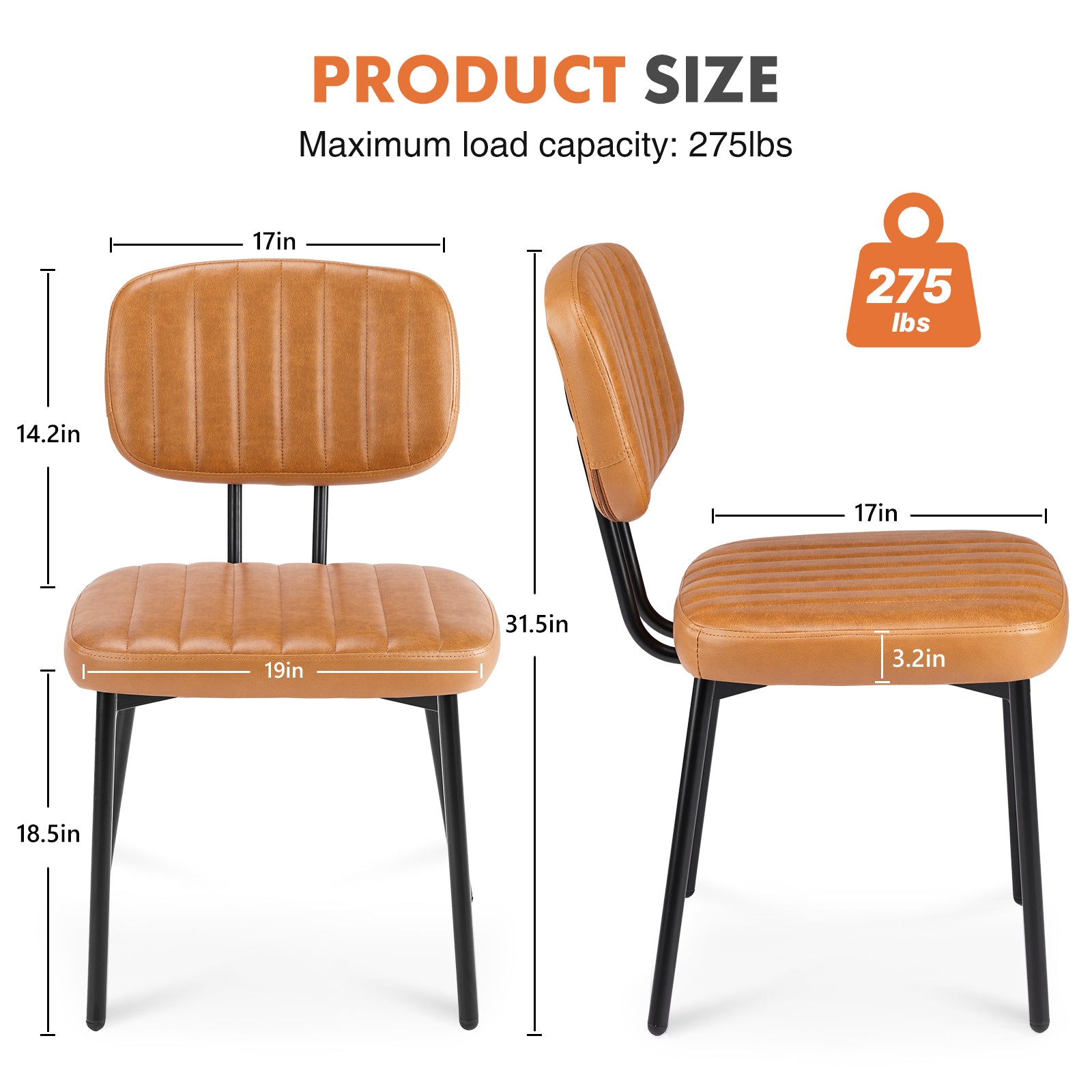 Mid Century Modern Upholstered Dining Chairs - Set of 2 Brown Faux Leather Cushion Seats with Metal Legs for Kitchen, Living Room & Dining Room | Stylish Comfort for Entertaining & Daily Meals