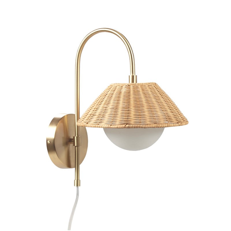 Laguna Rattan Weave Wall Sconce Light - Boho Coastal Style Shade for Bedroom, Living Room, and Patio Decor