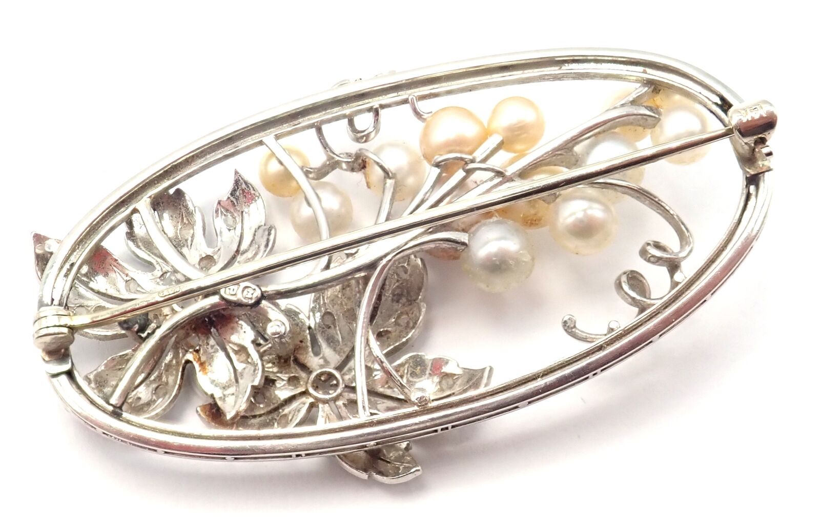 Authentic Mikimoto 14k White Gold Diamond Pearl Brooch Pin - Vintage Jewelry for Women, Elegant Gift for Brides, Anniversaries & Special Occasions