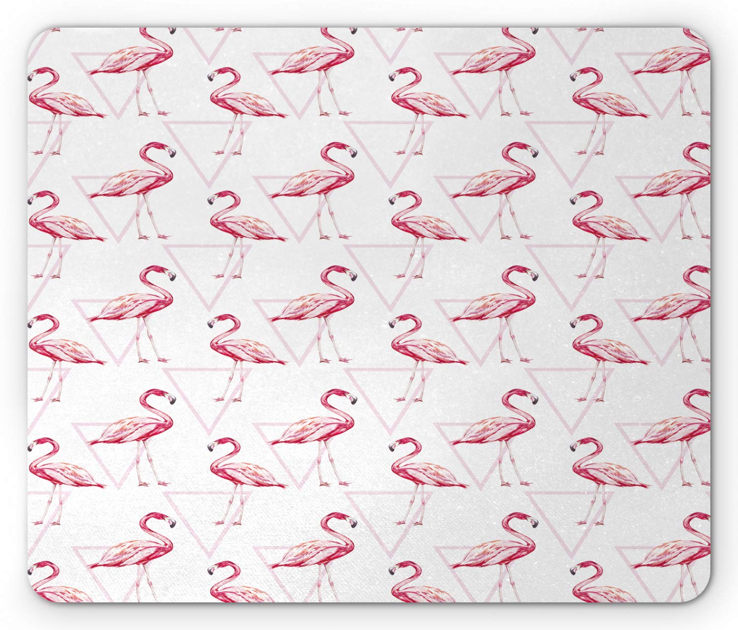 Ambesonne Flamingo Mouse Pad - Realistic Animal Drawing with Geometric Pink Triangle Design, Non-Slip Rubber Base, Standard Size Rectangle Mousepad (Pink/Peach/White) - Perfect for Office, Gaming & Home Computer Setup