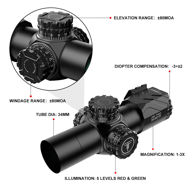 T Eagle MR Pro 3-9x30IR Hunting Rifle Scope - 34mm Tube Optical Sight for Airsoft, Pistol & Airgun - Perfect for Tactical Shooting, Hunting & Outdoor Adventures