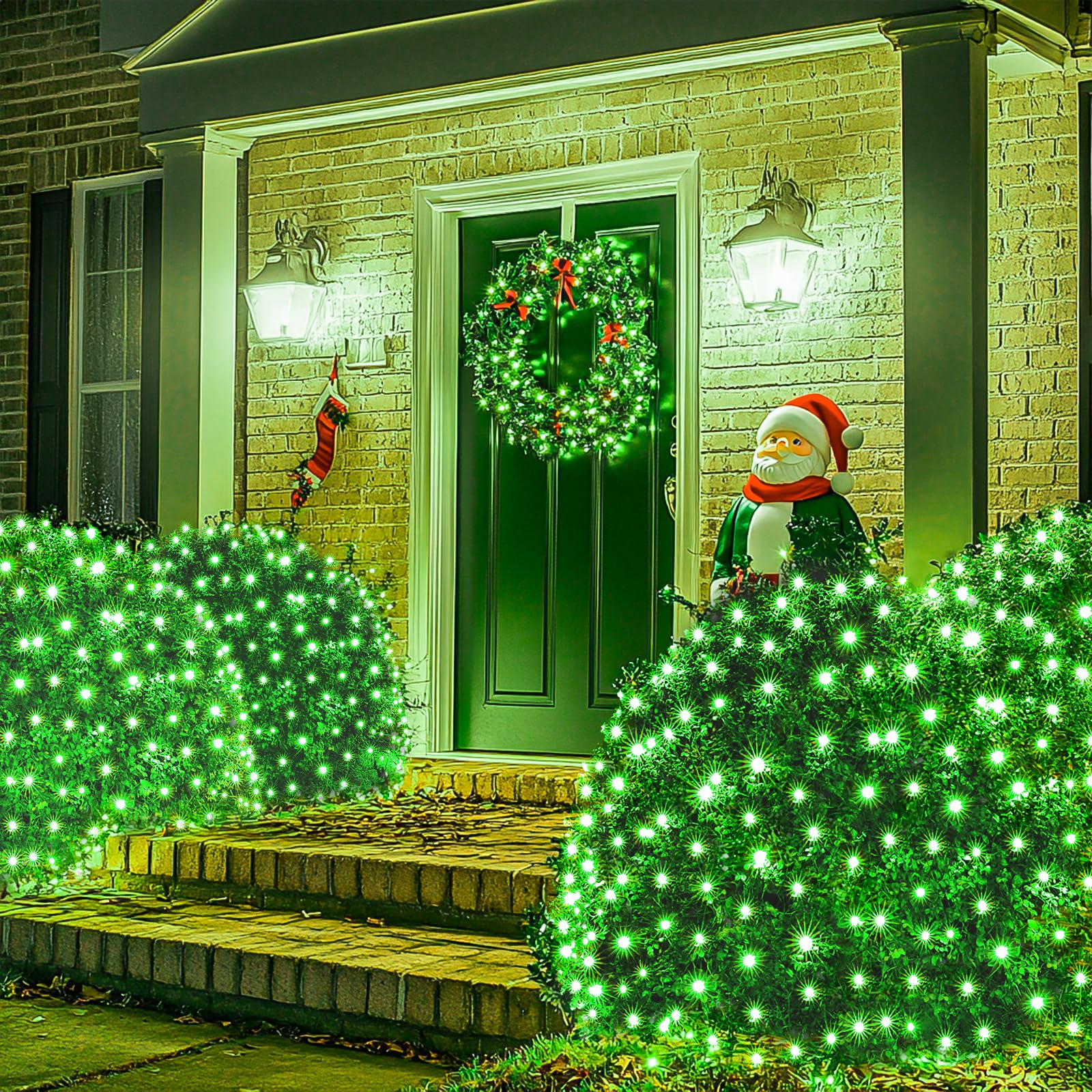 JMEXSUSS 360 LED Christmas Net Lights - 12ft x 5ft Outdoor Plug-in Bush Lights with Remote (8 Modes, Connectable Mesh) for Holiday Decor - Perfect for Christmas Trees, Patio, Garden & Patrick Day Celebrations (Transparent Wire)