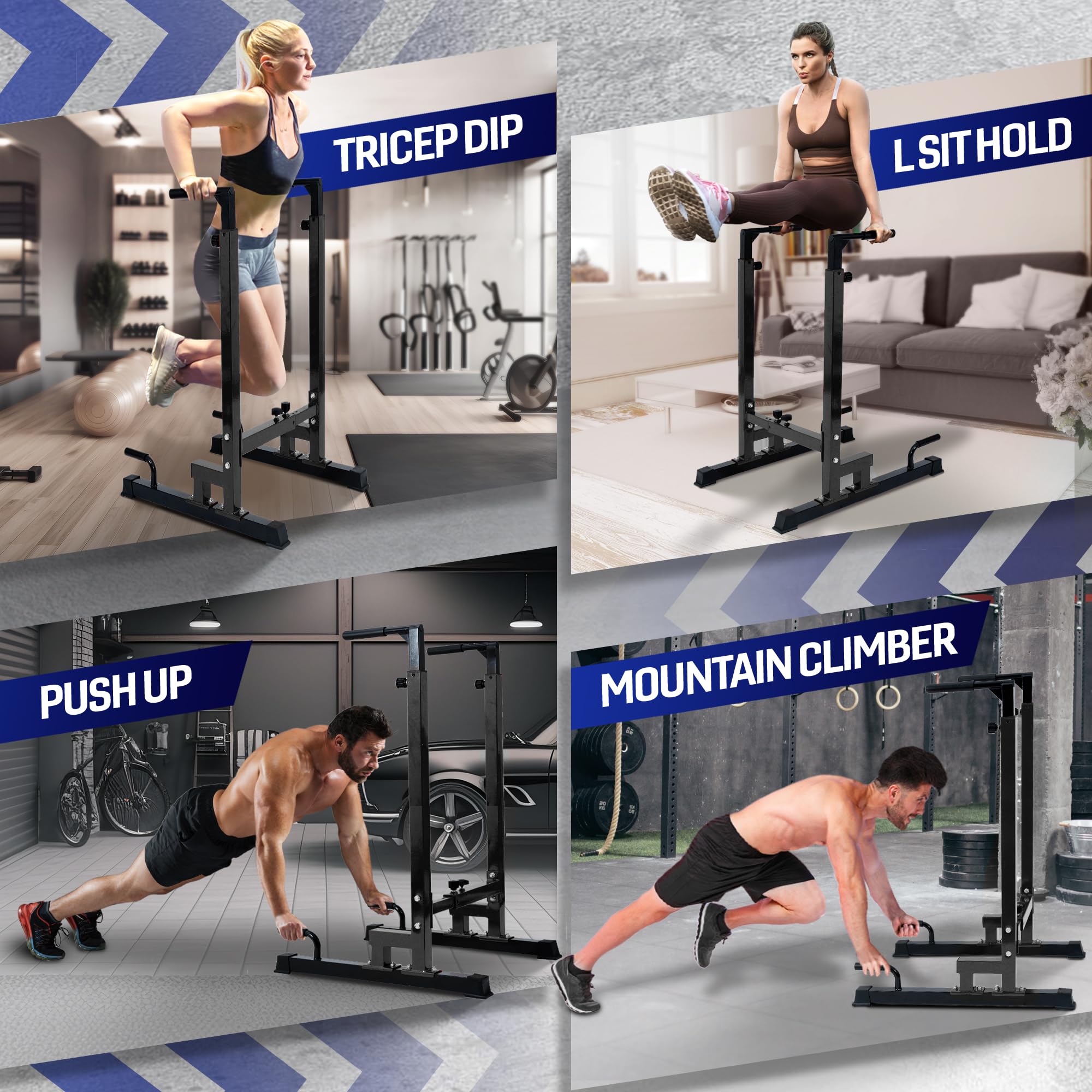 Yes4All Adjustable Dip Stand - 500 LBS Weight Capacity, 80-Level Height Adjustment for Home Gym Workouts | Perfect for Pull-Ups, Dips & Bodyweight Training