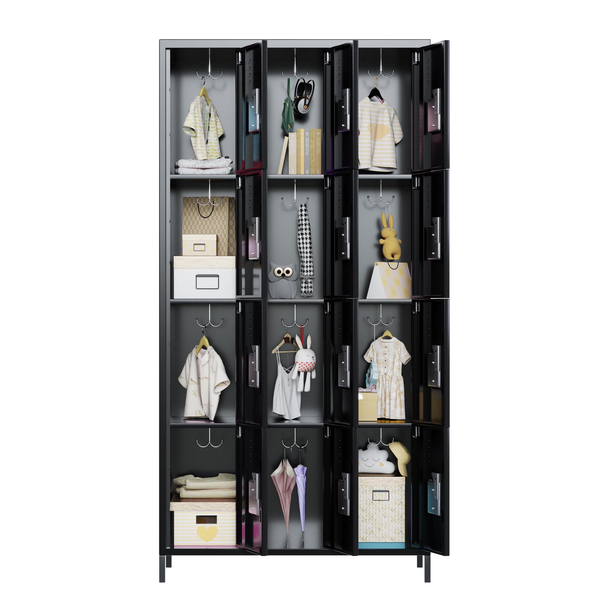 METAN 12-Door Black Steel Storage Locker Cabinet - Heavy Duty Metal Locker for School, Office, Gym & Bedroom - Industrial Employee Storage Locker with Easy Assembly - Perfect for Organization in Workplaces, Schools & Fitness Centers