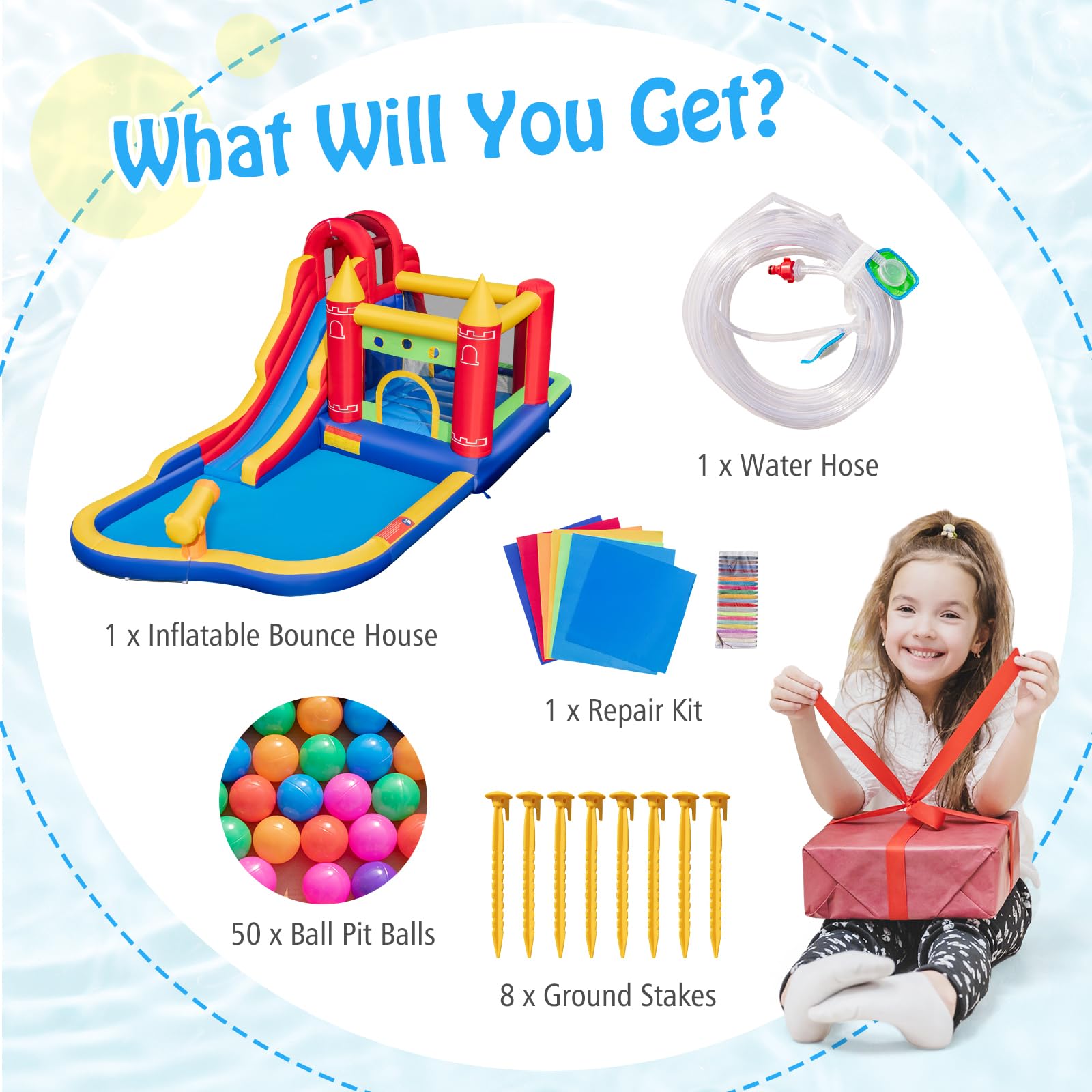 **HONEY JOY 9-in-1 Inflatable Water Slide & Bounce House Combo with Splash Pool, Long Slide, and Ball Pit (Includes 50 Balls) - Fun Backyard Water Park for Kids & Adults (Blower Not Included) - Perfect for Summer Parties, Birthdays, and Outdoor Family Fun**