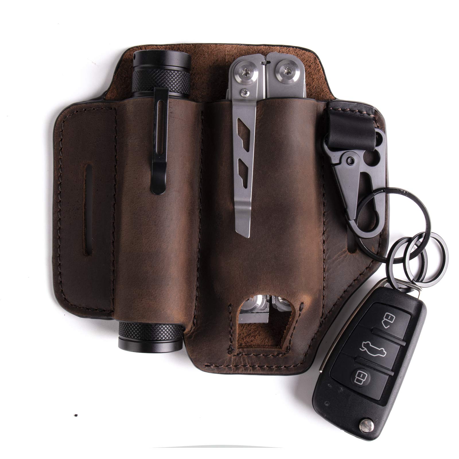 **Leatherman Multitool Sheath - Genuine Leather EDC Pocket Organizer with Key Holder & Flashlight Pouch | Belt-Compatible for Outdoor, Camping & Everyday Carry**