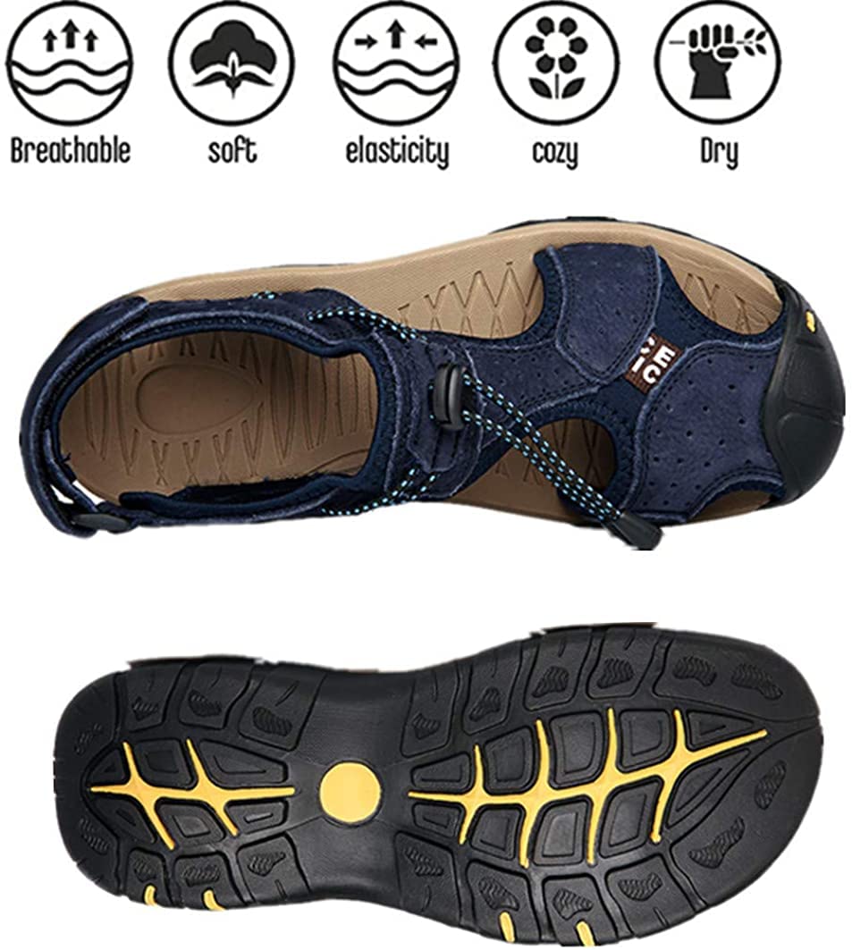Asifn Men's Outdoor Hiking Leather Sandals - Waterproof Closed Toe Sport Slides for Walking, Fishing, Climbing & Summer Activities | Perfect for Beach, Pool, Camping & Water Sports