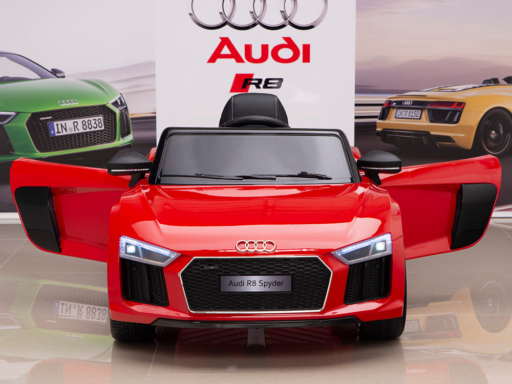12V Kids Electric Ride On Car - Audi R8 Spyder Remote Control Toy Vehicle with EVA Wheels, MP3/USB Player - Red | Perfect for Outdoor Play, Birthday Gifts & Toddler Pretend Driving Fun