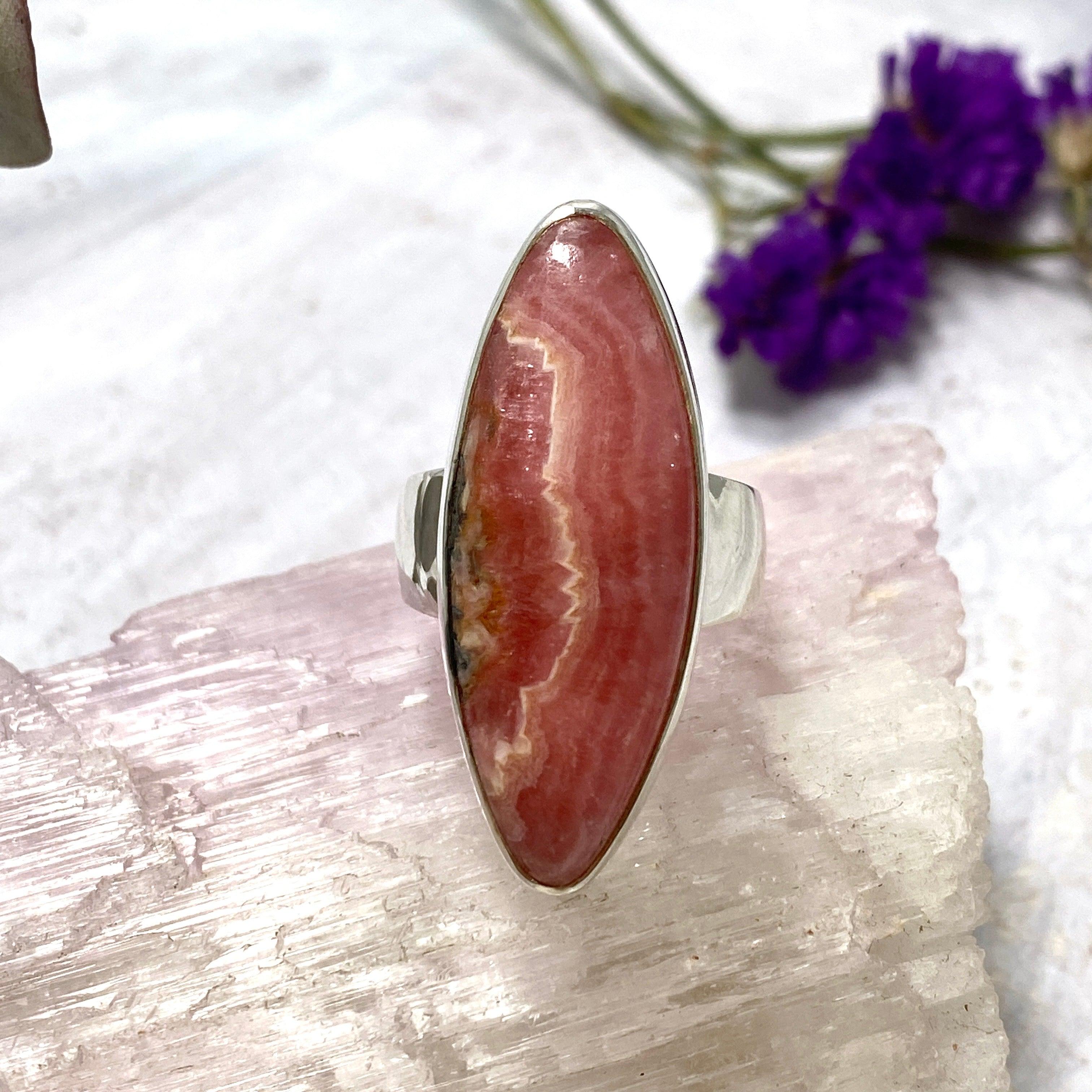 Rhodochrosite Marquise Ring Size 9 - KRGJ2117 | Elegant Gemstone Jewelry for Women, Perfect for Weddings, Anniversaries & Special Occasions