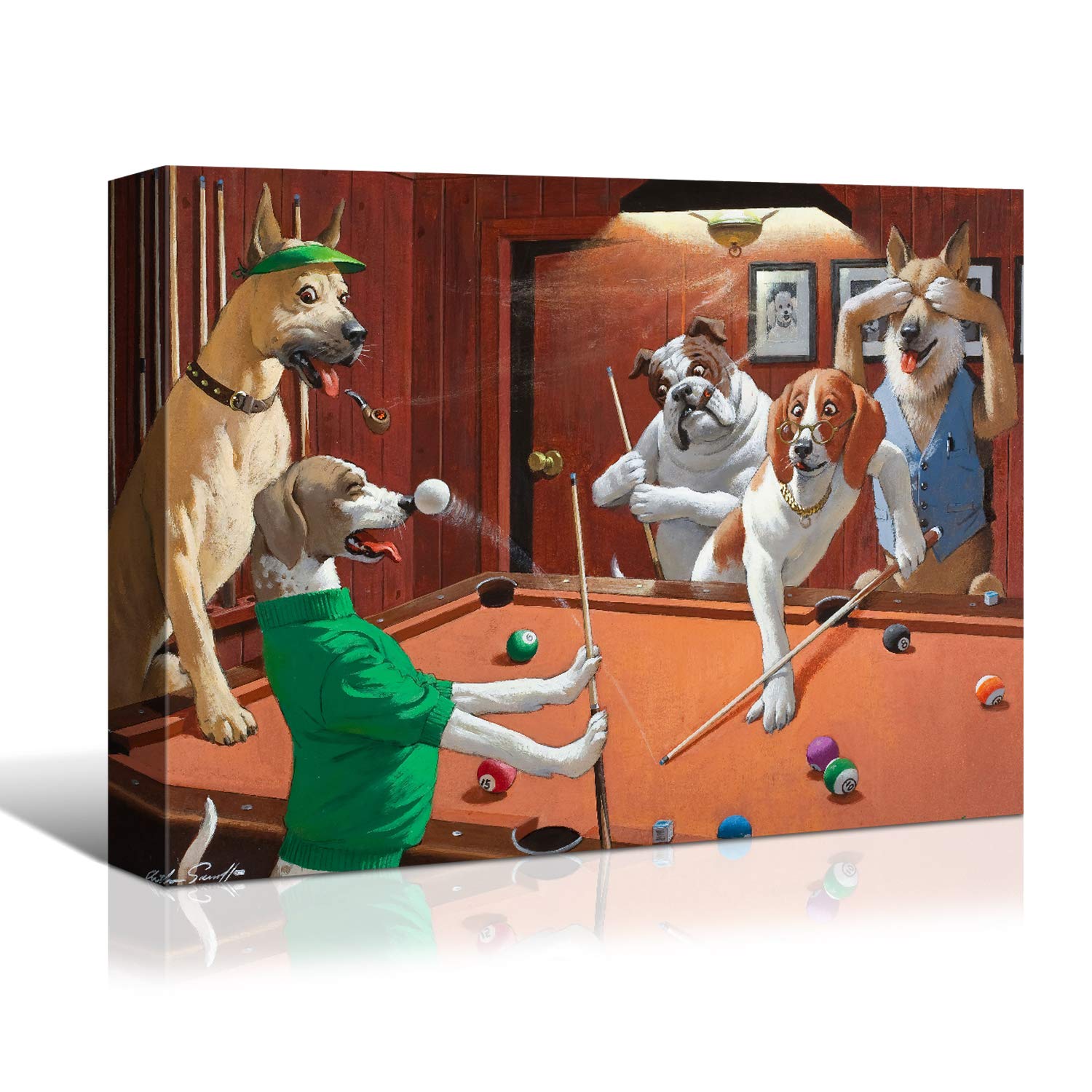 Denozer Dogs Playing Billiards Canvas Wall Art - Premium Giclee Print Gallery Wrapped Modern Home Decor - 40x30 Inches Ready to Hang - Perfect for Living Room, Office & Game Room Decor