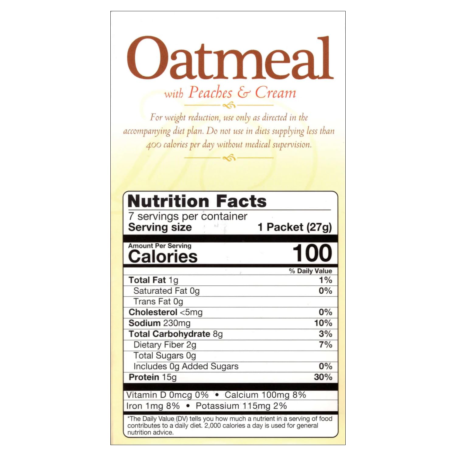HealthyWise High Protein Oatmeal - 15g Protein, Low Calorie & Sugar, High Fiber, Keto & Ideal Protein Friendly (Peaches & Cream, 7 Servings) | Perfect for Breakfast, Post-Workout & Weight Loss