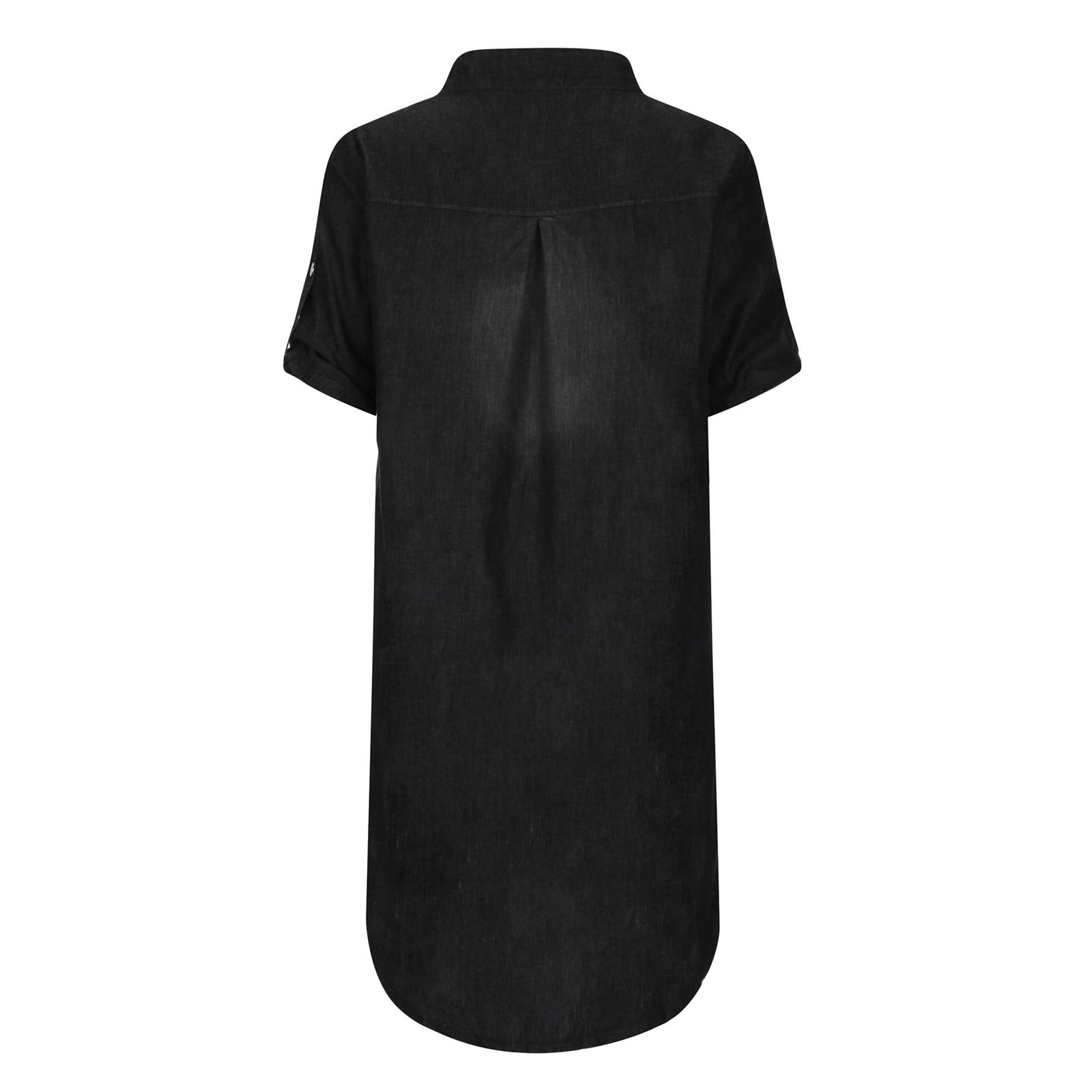 Women's Summer Denim Shirt Dress - Short Sleeve Loose Fit Midi Jean Dress with Button Down | Casual Shift Dress & Tunic Top for Beach, Travel & Everyday Wear