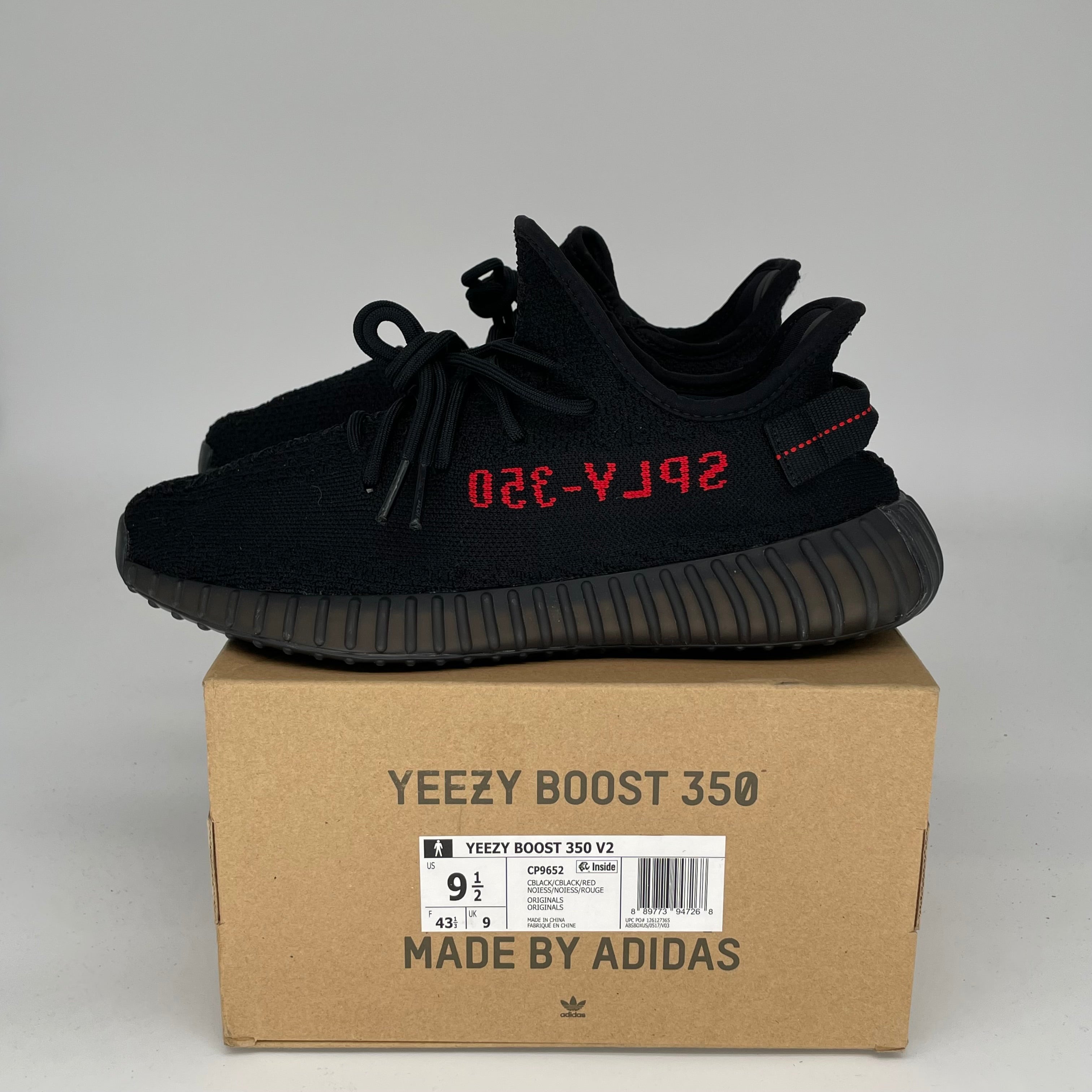Adidas Yeezy Boost 350 V2 'Bred' Black Red - Men's Size 9.5 CP9652 | Running Shoes, Sneakers for Gym, Workout & Casual Wear