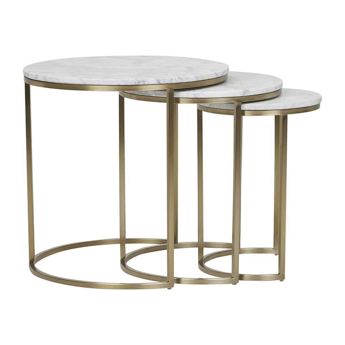 Elle Round Marble Nest of 3 Tables - Modern Side Tables for Living Room, Bedroom & Office - Stylish Coffee Table Set with Storage Space