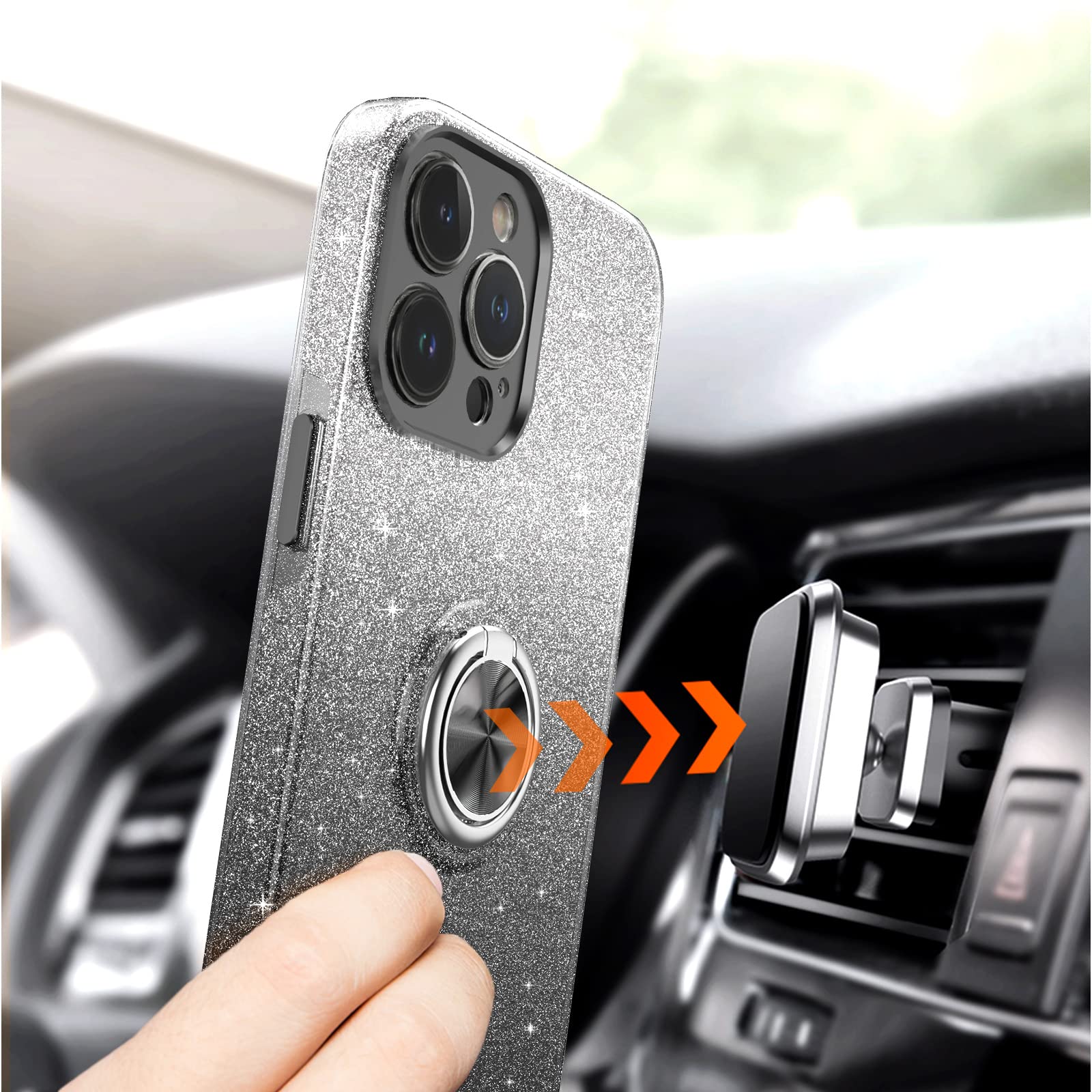Slim Glitter Sparkly Case with 360° Ring Holder & Kickstand for iPhone 12 Pro Max 6.7