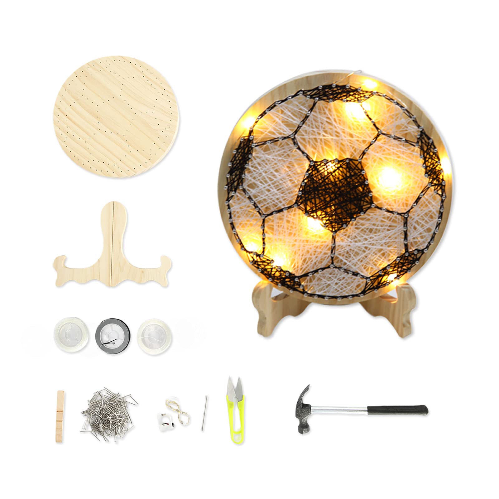DIY Soccer String Art Kit for Kids & Adults - Complete Craft Set with Hammer, Nails & Scissors - Creative Home Wall Decor Project for Teens, Students & Family - Perfect for Birthday Gifts & Classroom Activities (Multicolor)