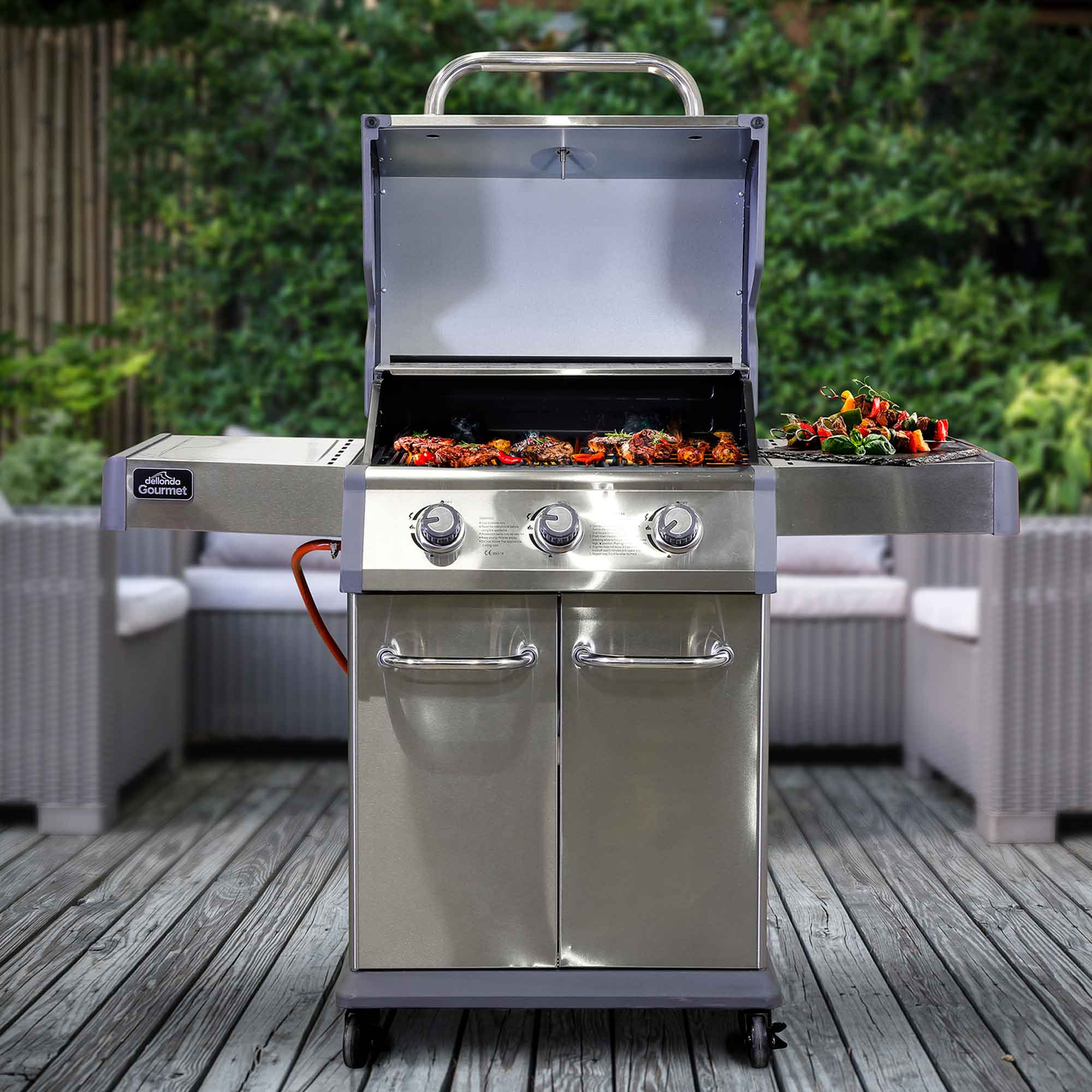3 Burner Deluxe Gas BBQ Grill with Piezo Ignition - Stainless Steel Outdoor Grill with Waterproof Cover (DG230) - Perfect for Backyard BBQs, Camping & Tailgating Parties