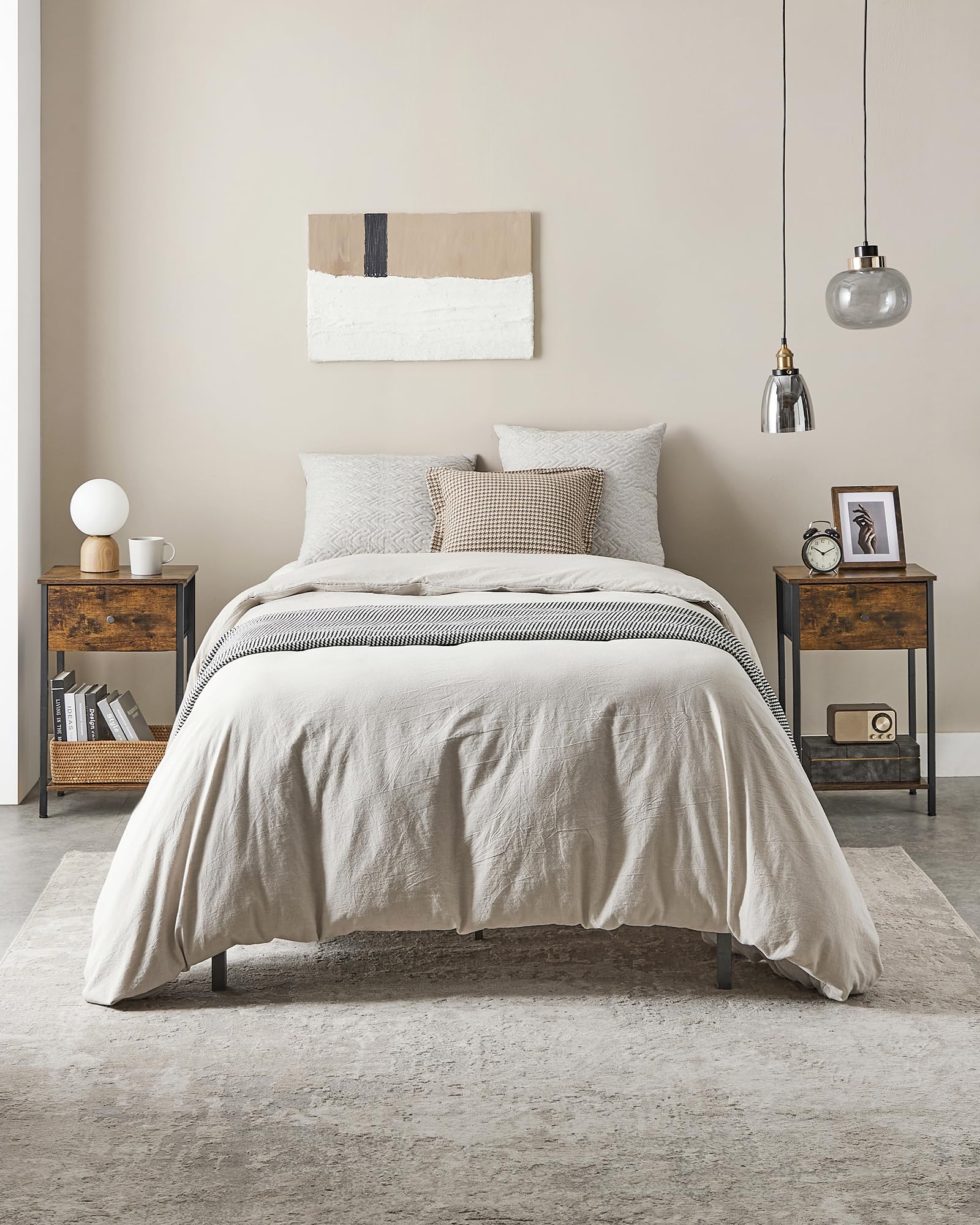 VASAGLE Nightstand Set of 2 - 24 Inch Tall Rustic Brown and Black Side Tables with Fabric Drawer & Storage Shelf for Bedroom - Perfect for Small Spaces, Apartment Living, and Guest Rooms ULGS221B01V1