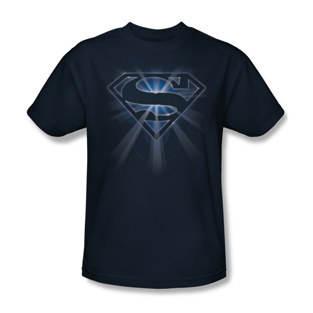 Superman Glowing Shield Graphic T-Shirt for Men - Navy Blue Superhero Tee for Cosplay, Comic Con & Casual Wear