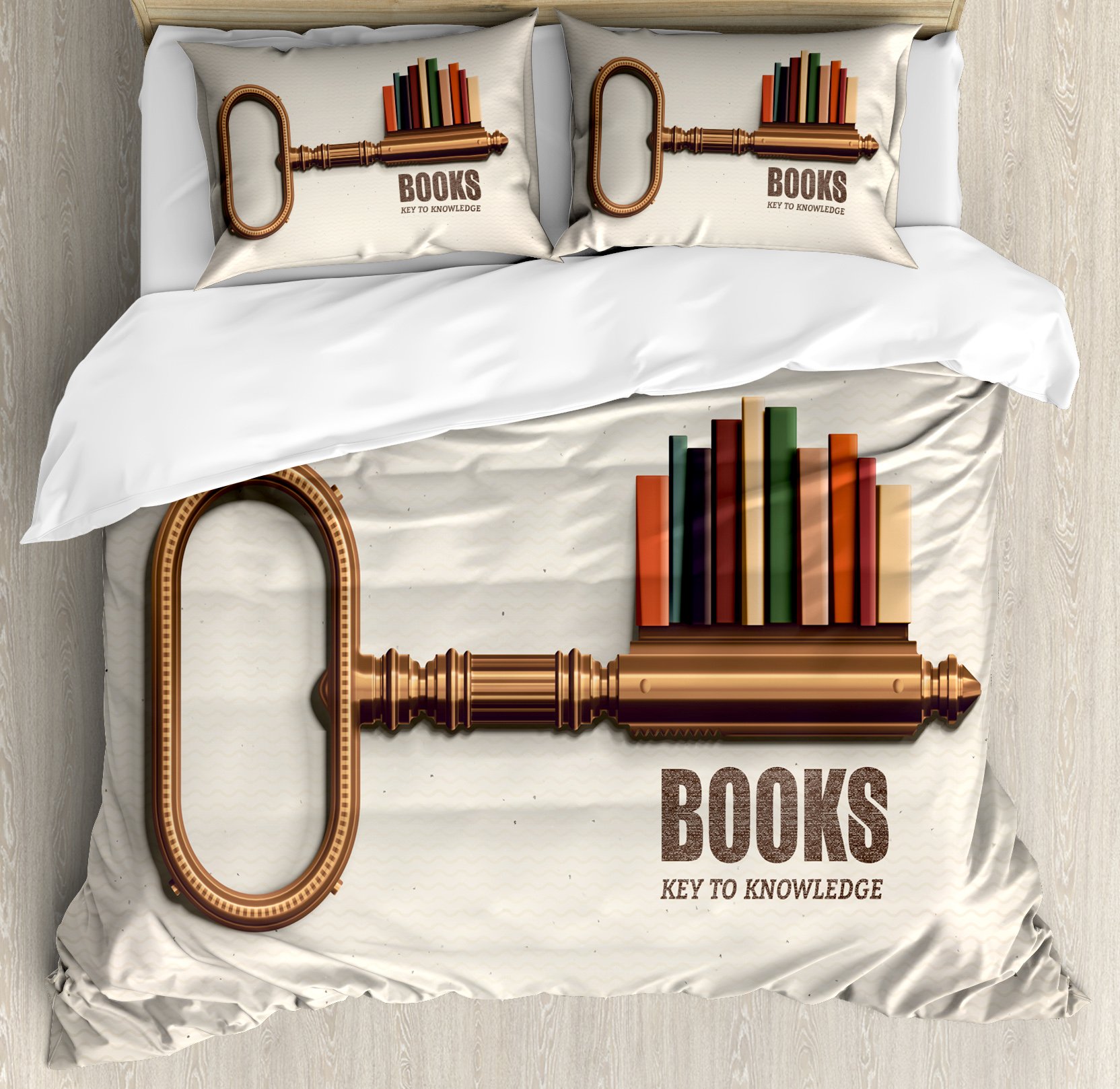 Ambesonne King Size Book Duvet Cover Set - Key Shaped Bookshelf with Colorful Books Print, 3 Piece Decorative Bedding Set with 2 Pillow Shams, Multicolor - Perfect for Book Lovers' Bedroom, Library Themed Decor & Gift for Readers