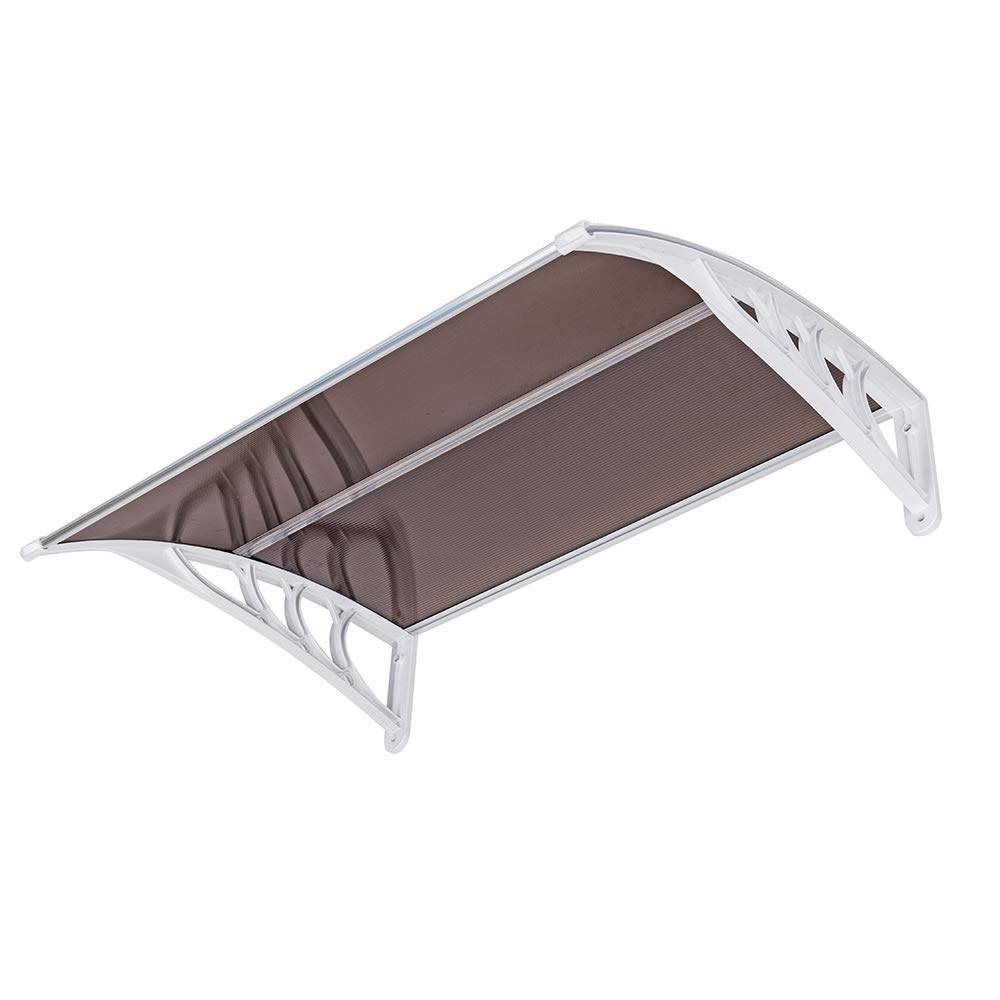100 x 80 Inch Lightweight Waterproof Outdoor Awning - Durable Brown Fabric with White Metal Bracket for Door, Window, Porch, Patio & Entrance Protection | Perfect for Sun Shade, Rain Shelter & Home Decor