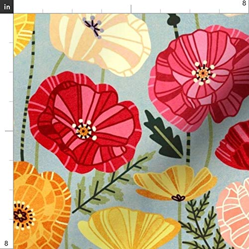 Floral Printed Velvet Fabric - Flowers Field Garden Spring Leaves Design for Upholstery, Home Decor & Apparel | Fat Quarter Fabric for DIY Projects, Quilting, and Sewing